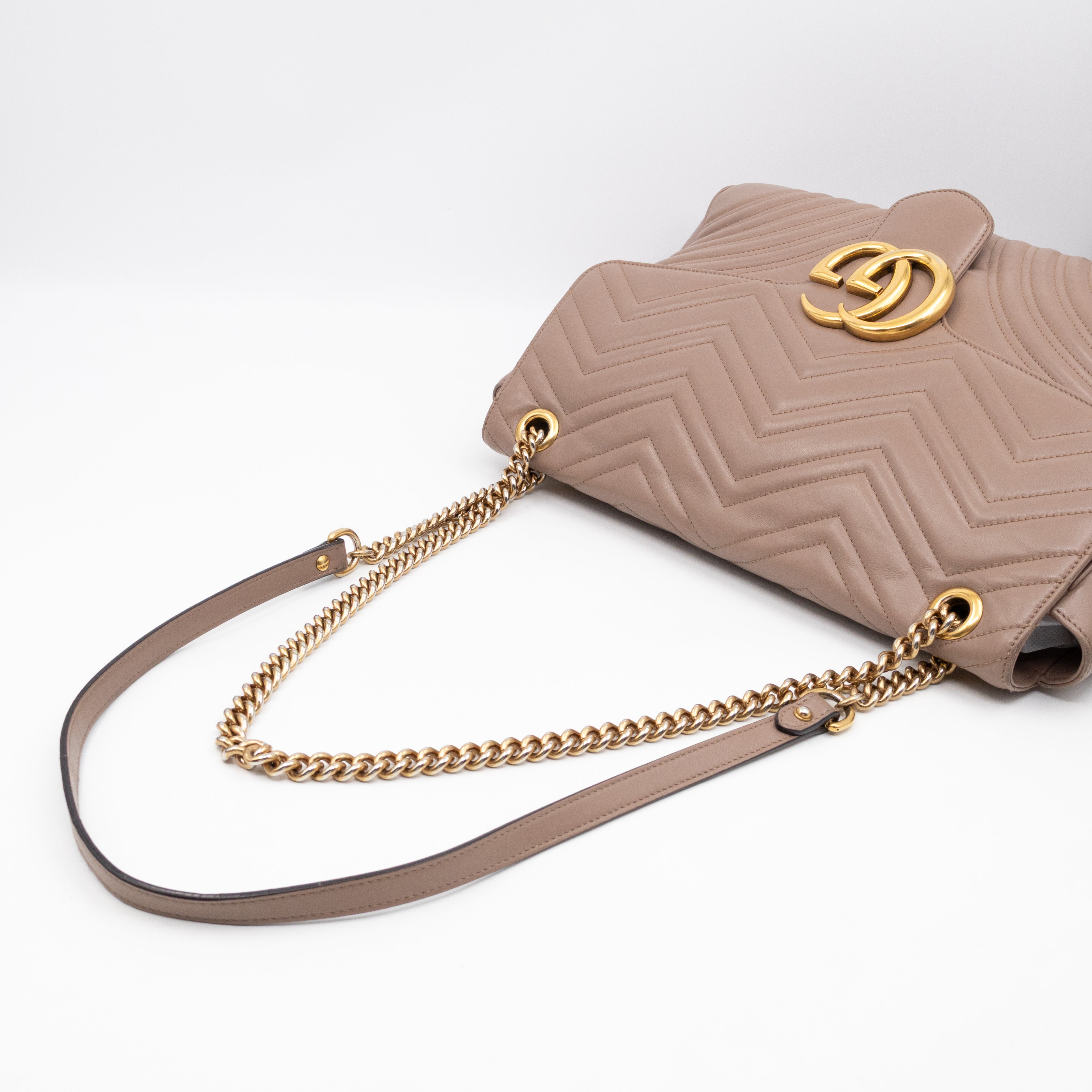 GG Marmont Large Flap Shoulder Bag Beige Leather