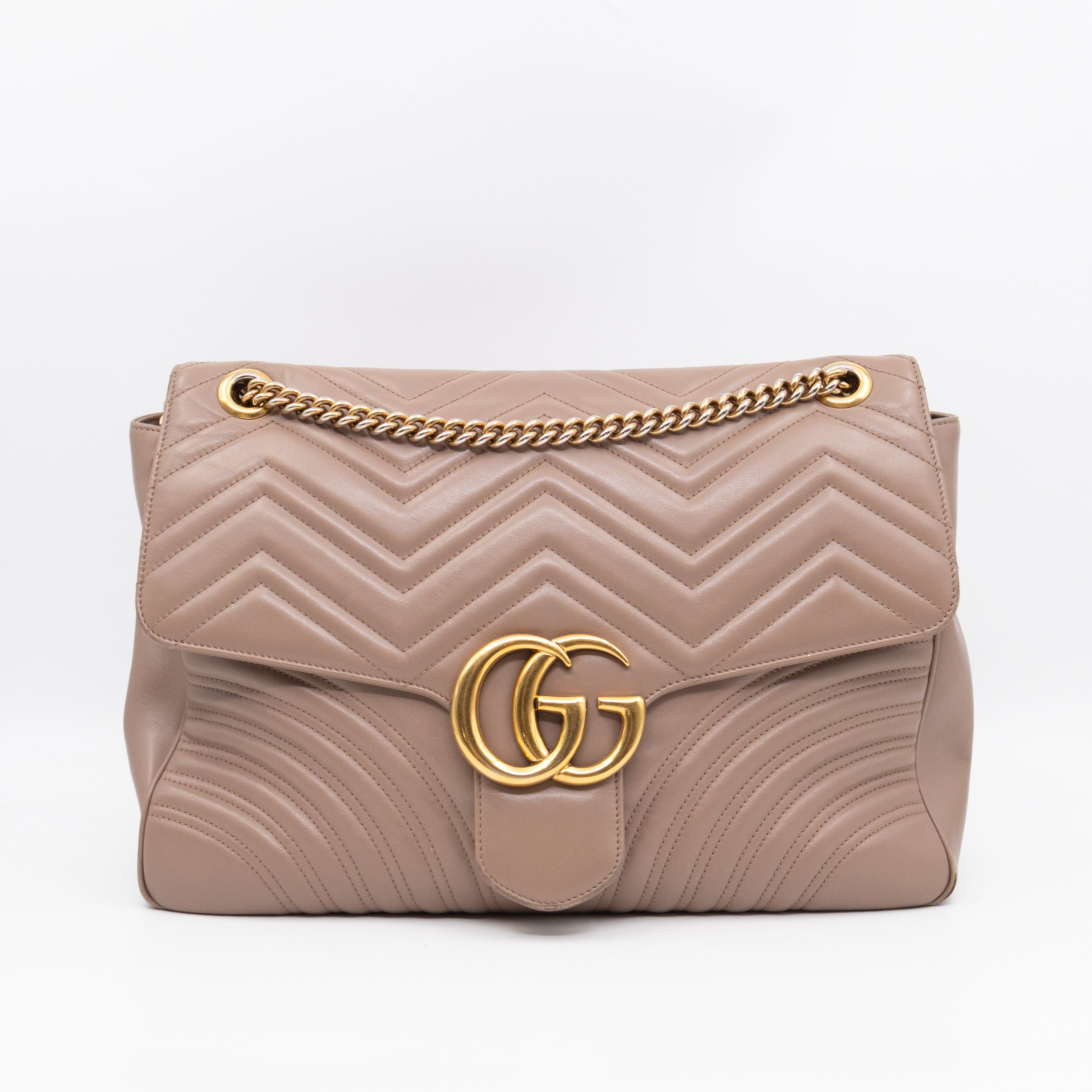 GG Marmont Large Flap Shoulder Bag Beige Leather