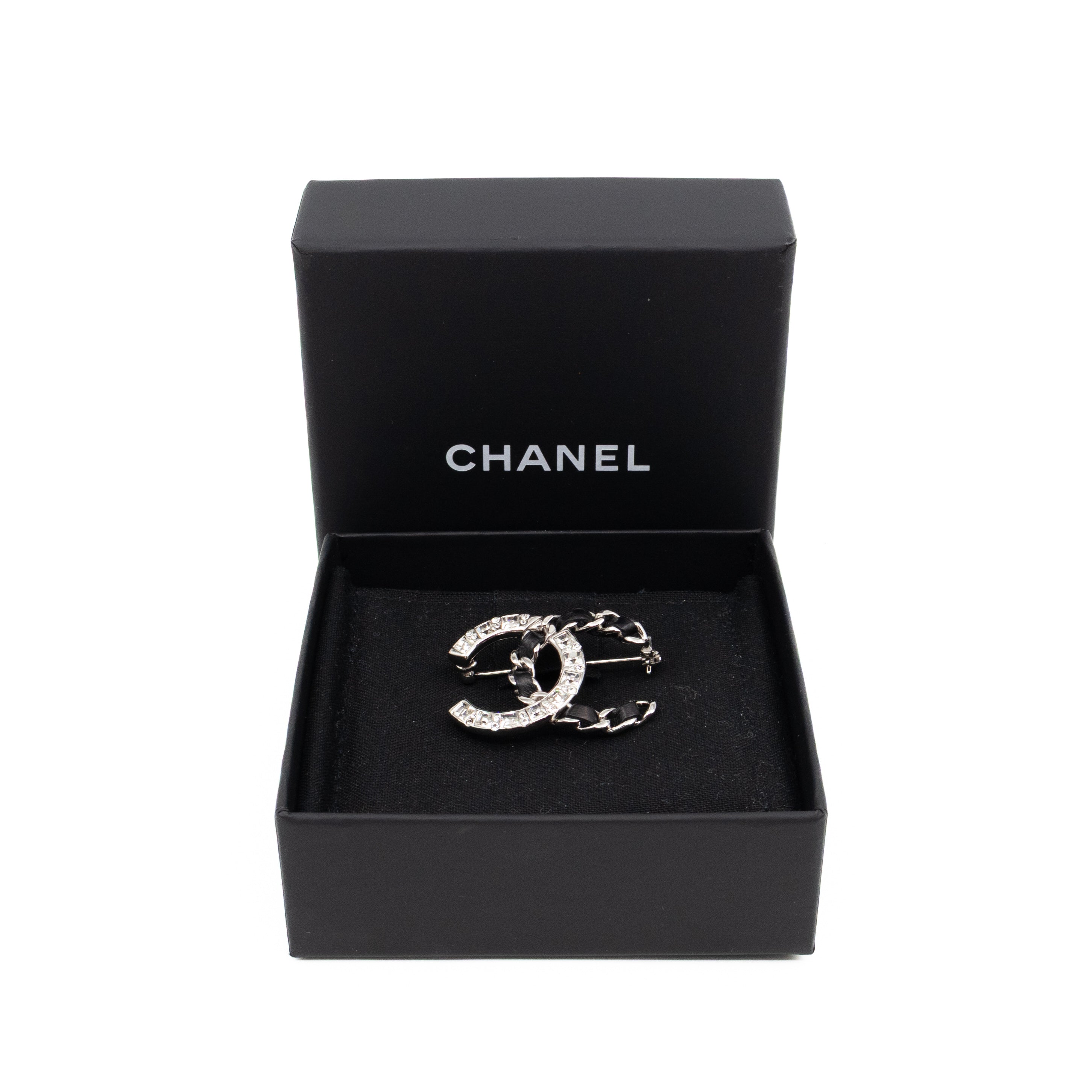 CC Crystal & Leather Silver-tone Brooch