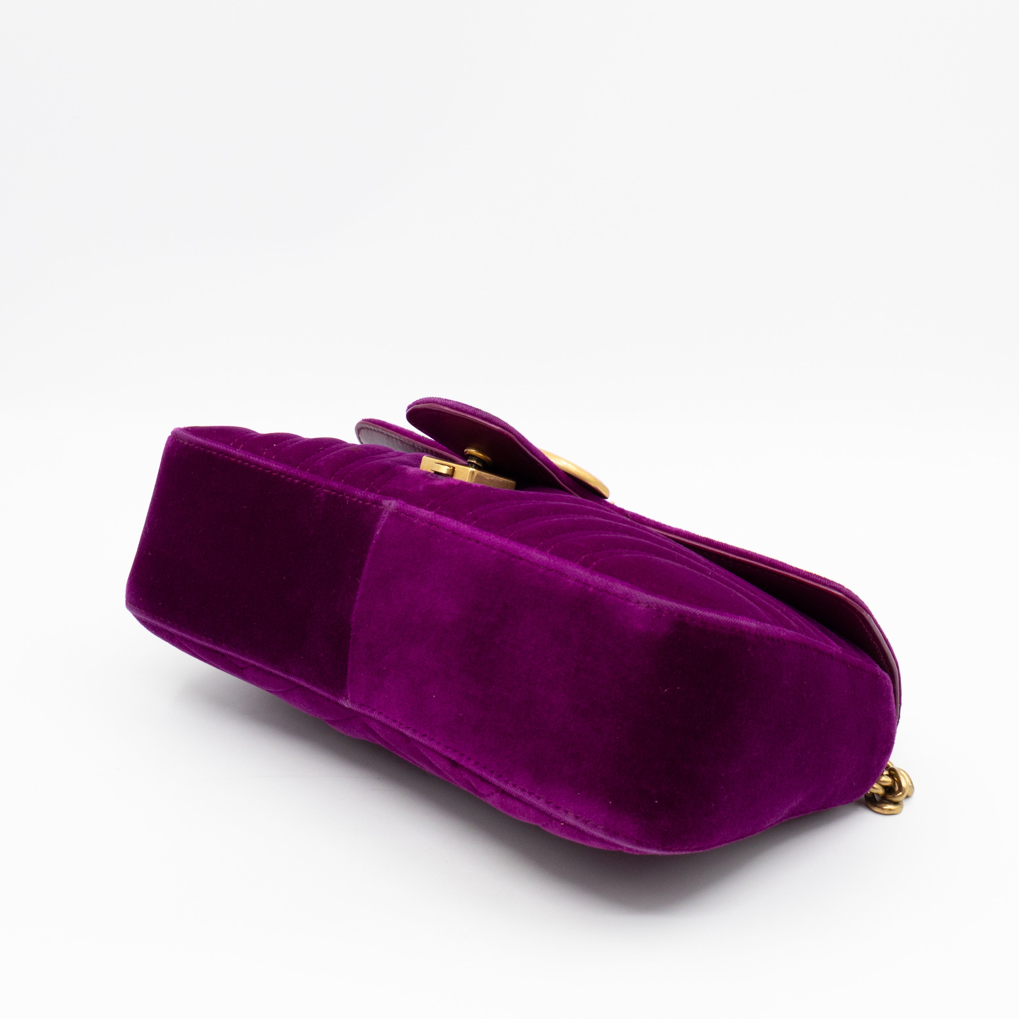 GG Marmont Flap Small Purple Velvet Aged Gold