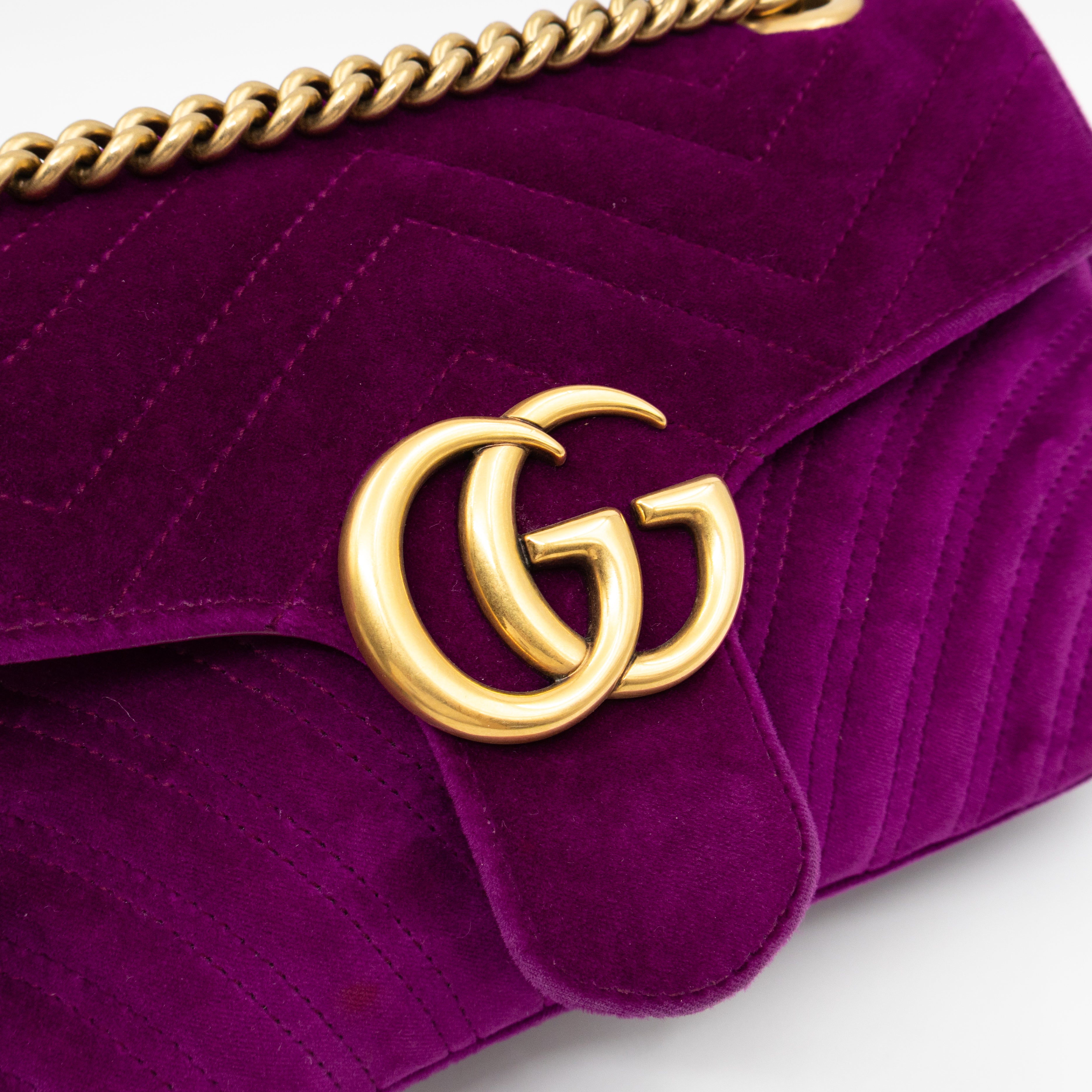 GG Marmont Flap Small Purple Velvet Aged Gold