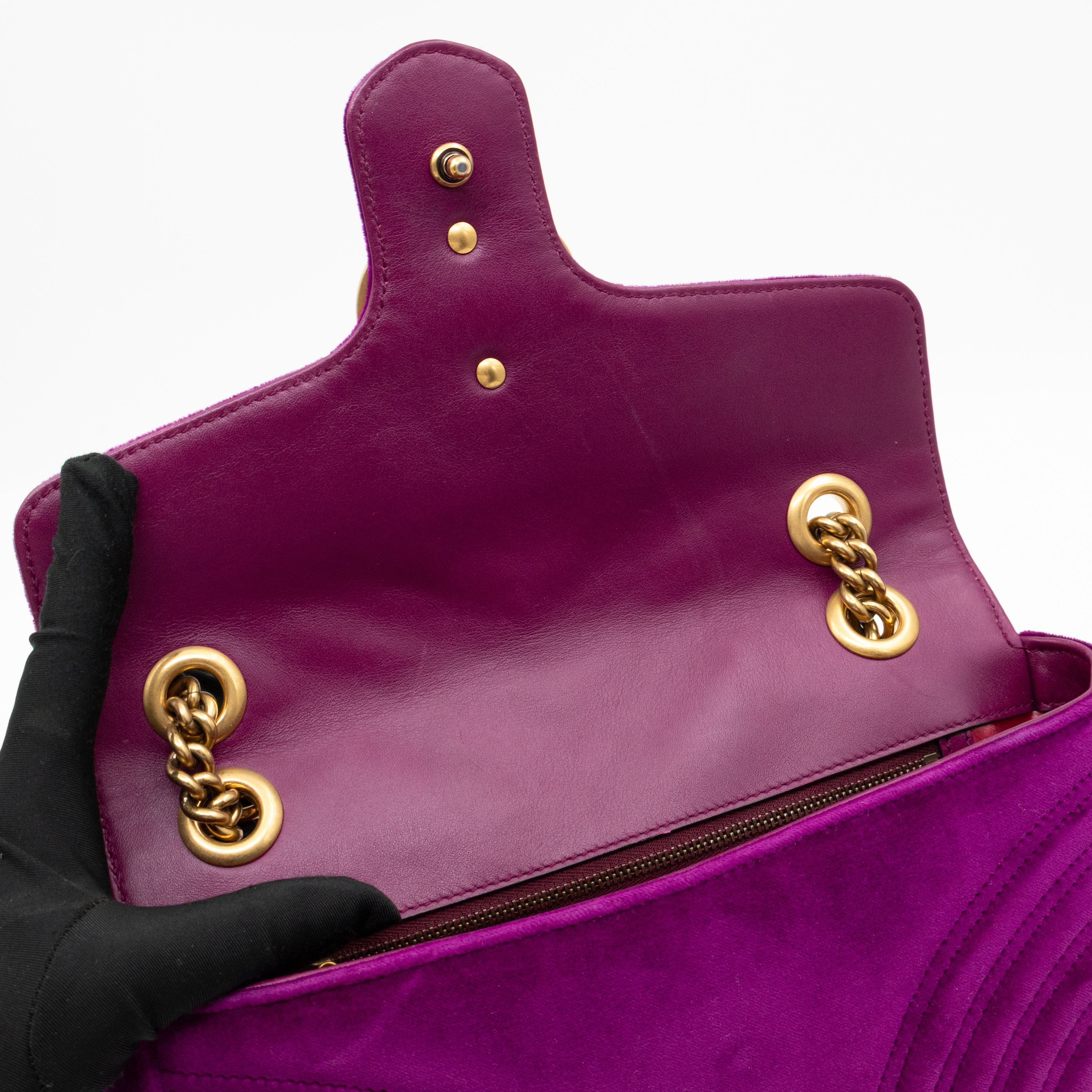 GG Marmont Flap Small Purple Velvet Aged Gold