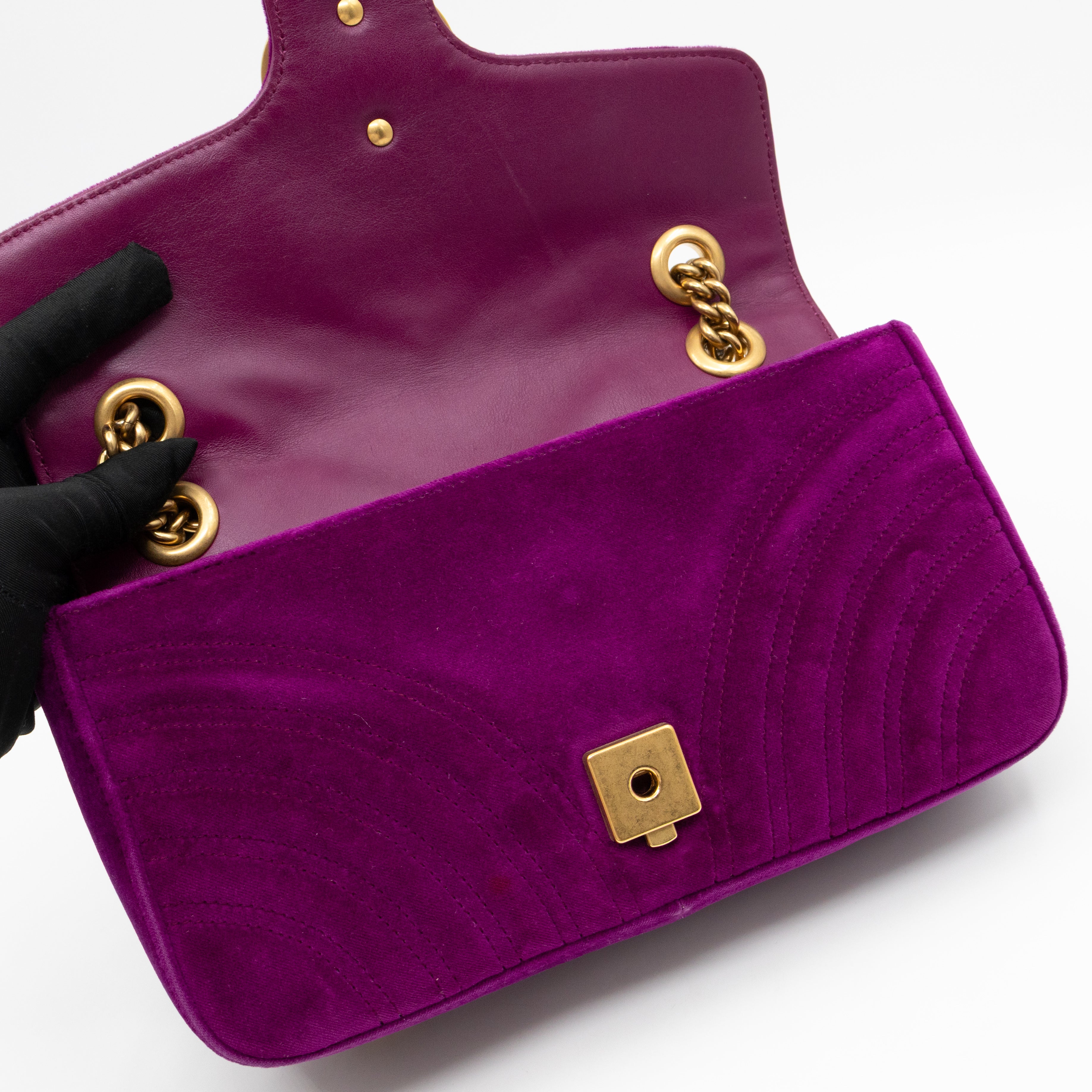 GG Marmont Flap Small Purple Velvet Aged Gold