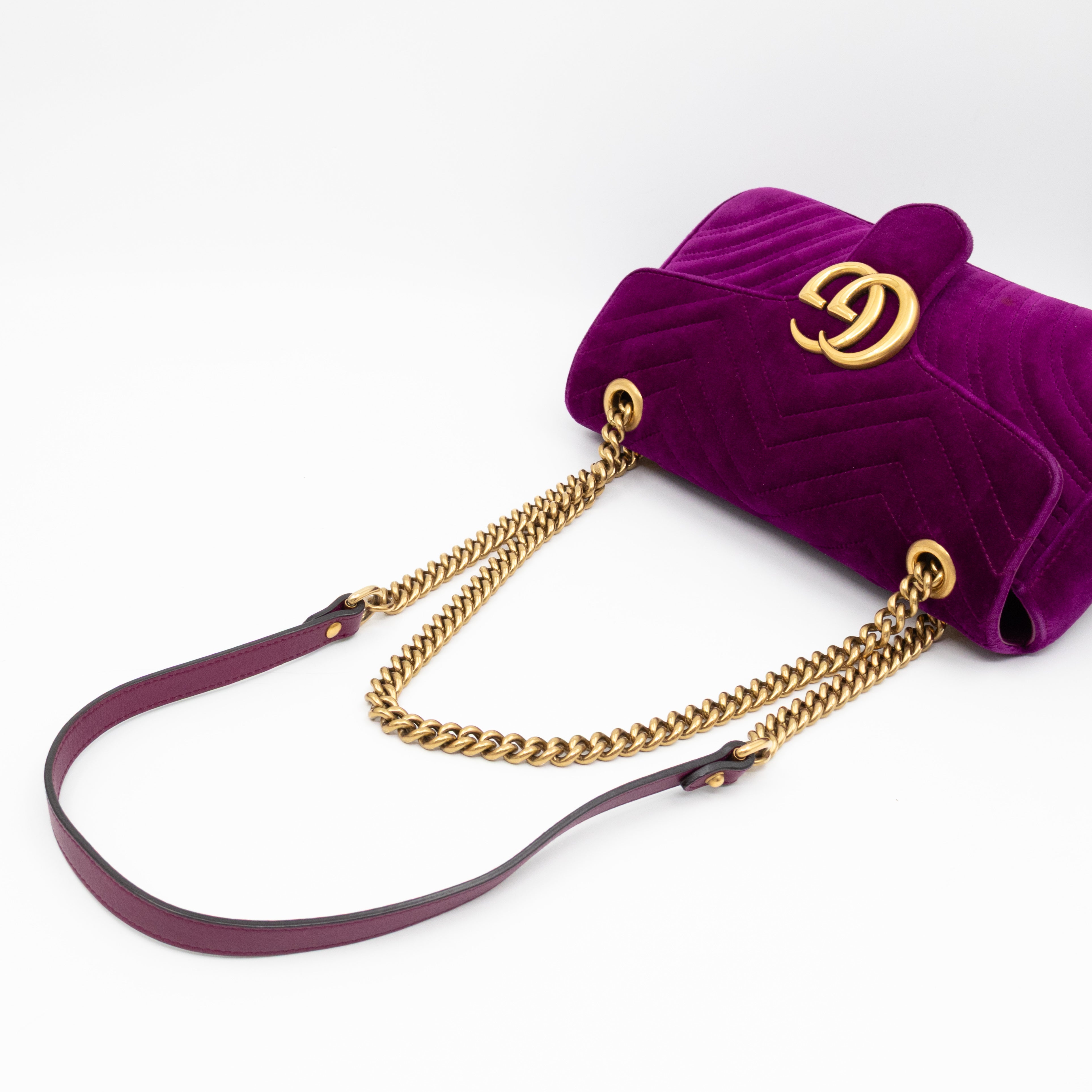 GG Marmont Flap Small Purple Velvet Aged Gold