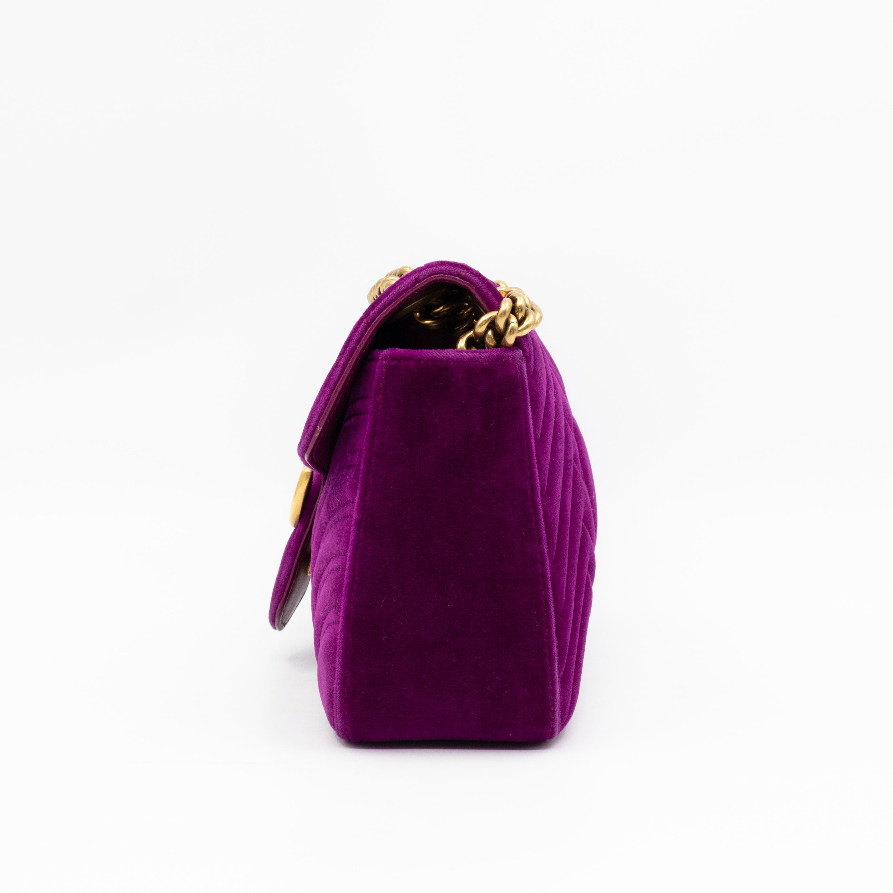GG Marmont Flap Small Purple Velvet Aged Gold