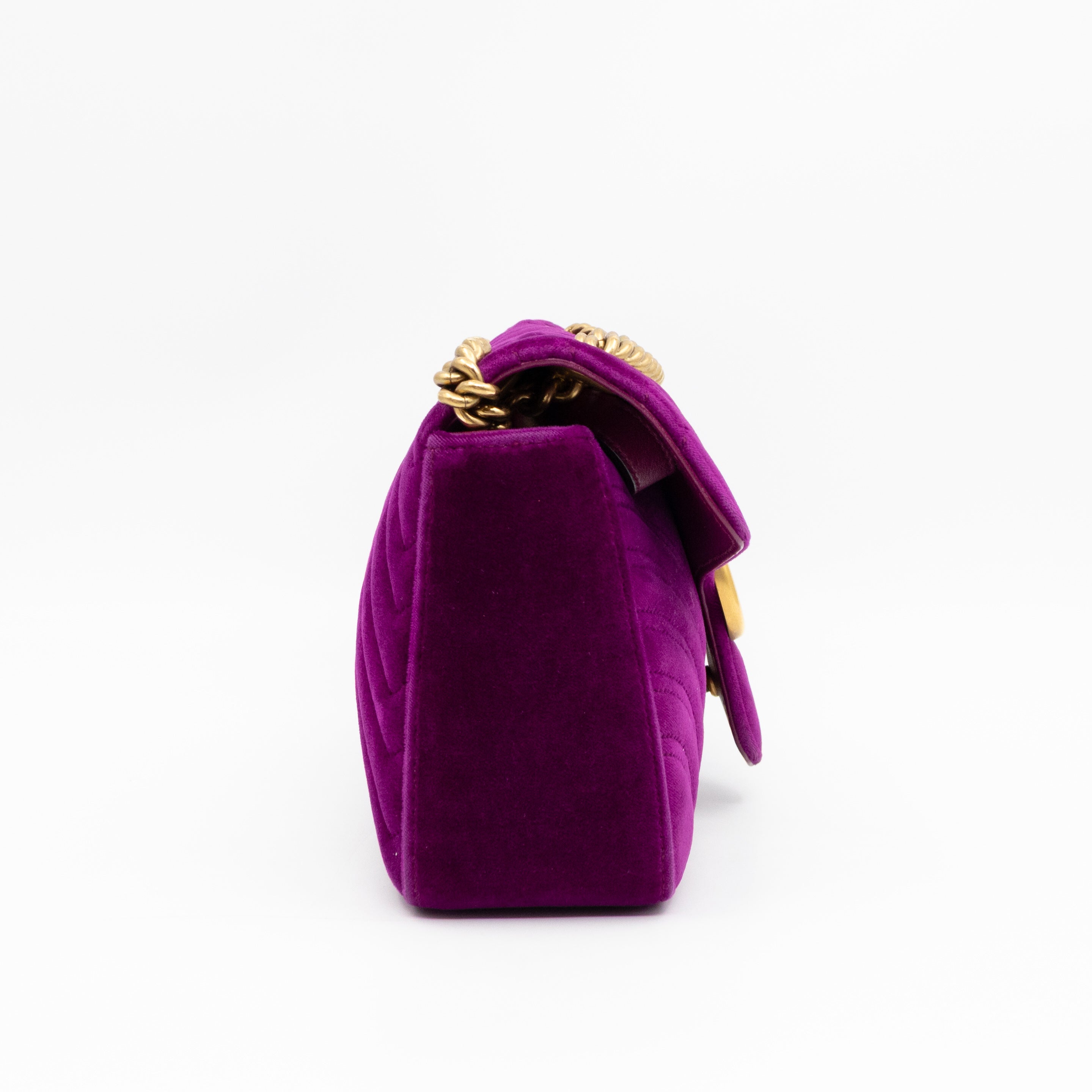 GG Marmont Flap Small Purple Velvet Aged Gold