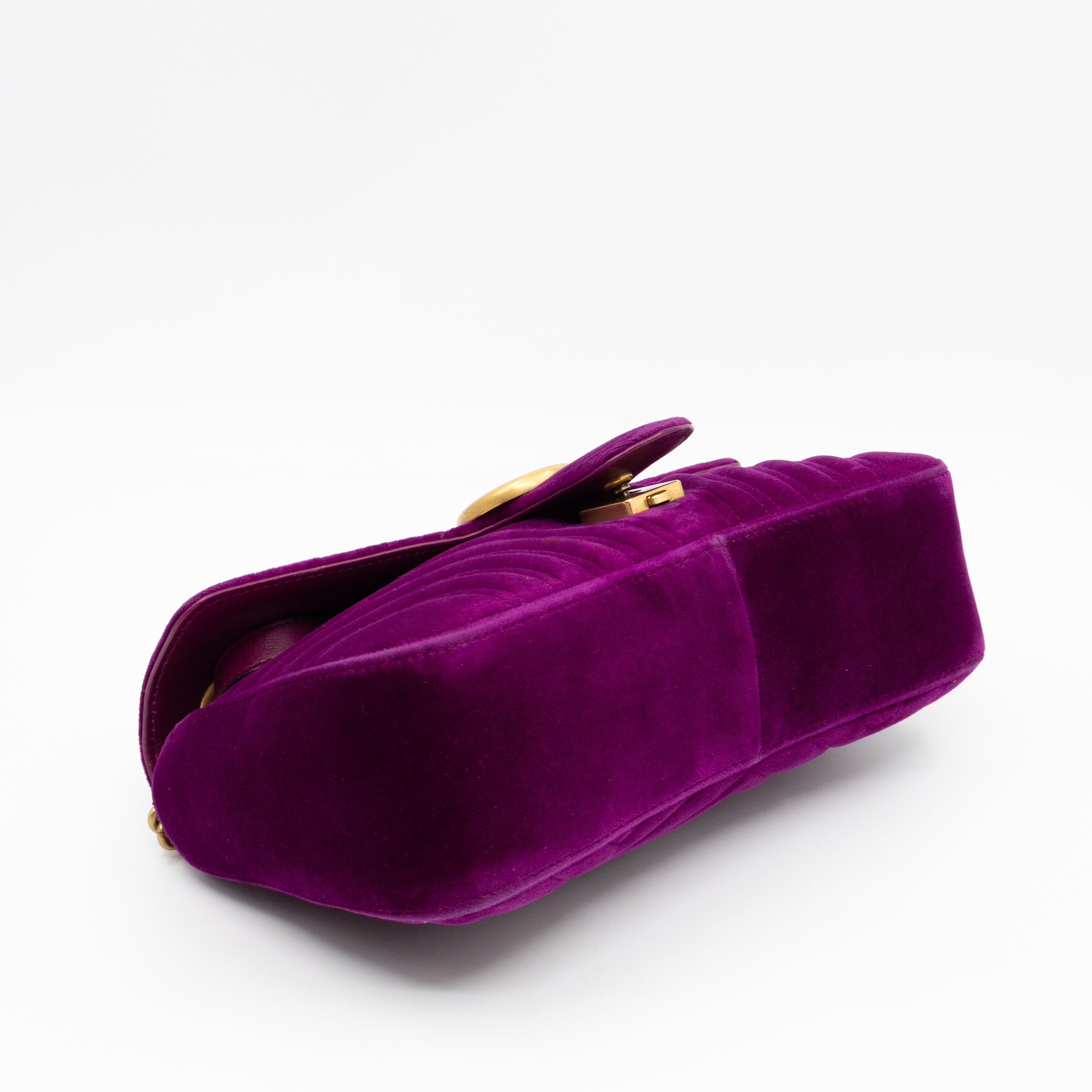 GG Marmont Flap Small Purple Velvet Aged Gold