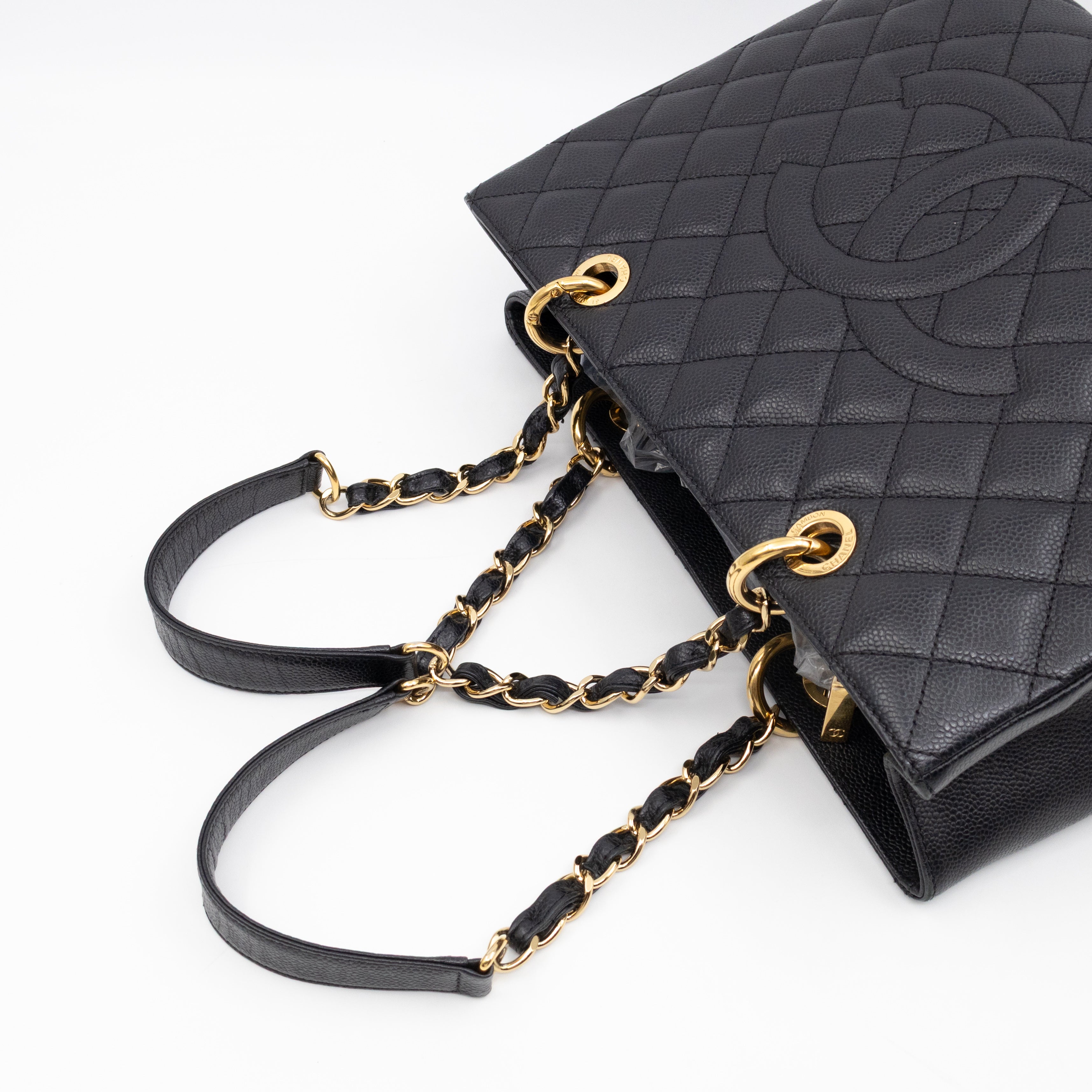 GST Grand Shopping Tote Black Caviar Gold