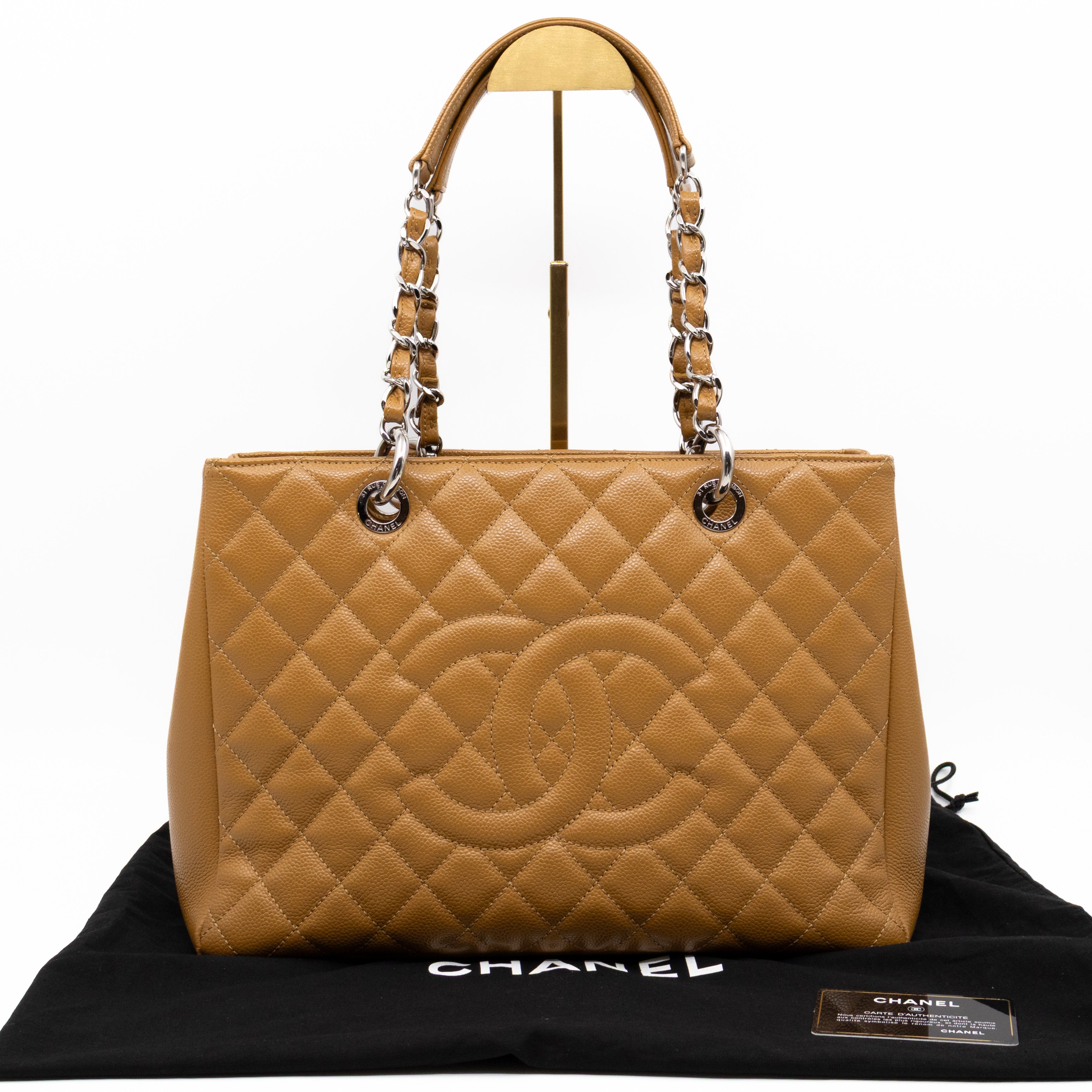 GST Grand Shopping Tote Dark Beige Caviar Silver