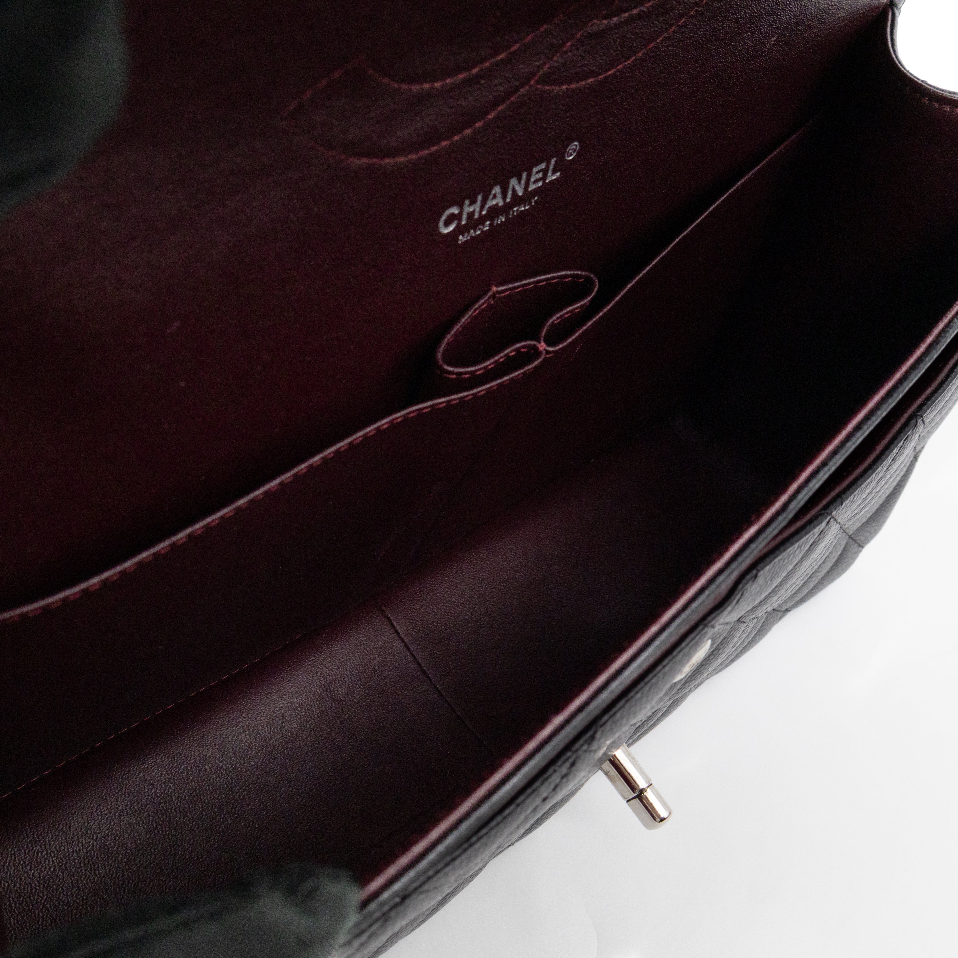 Classic Double Flap Jumbo Black Caviarskin Leather Silver
