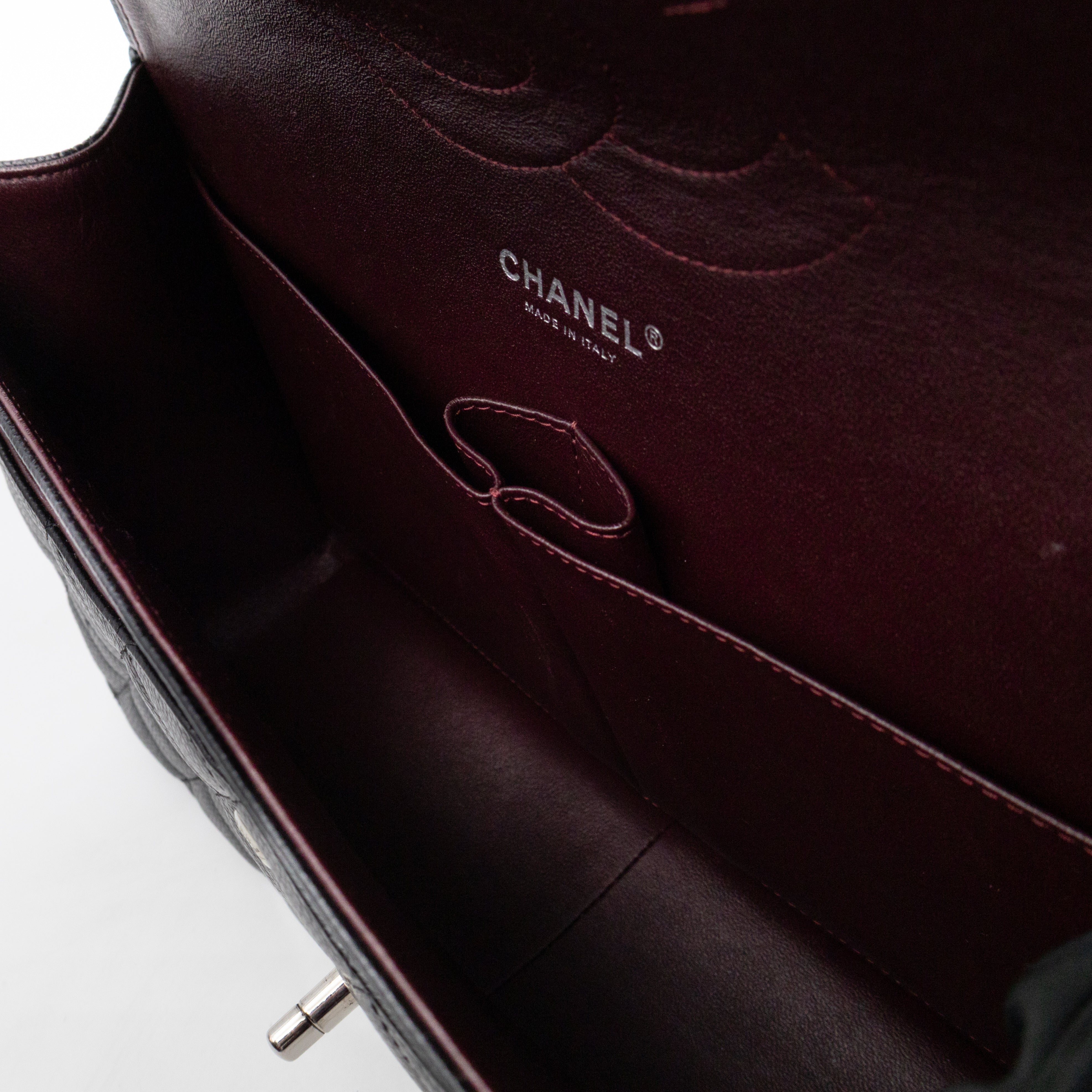 Classic Double Flap Jumbo Black Caviarskin Leather Silver