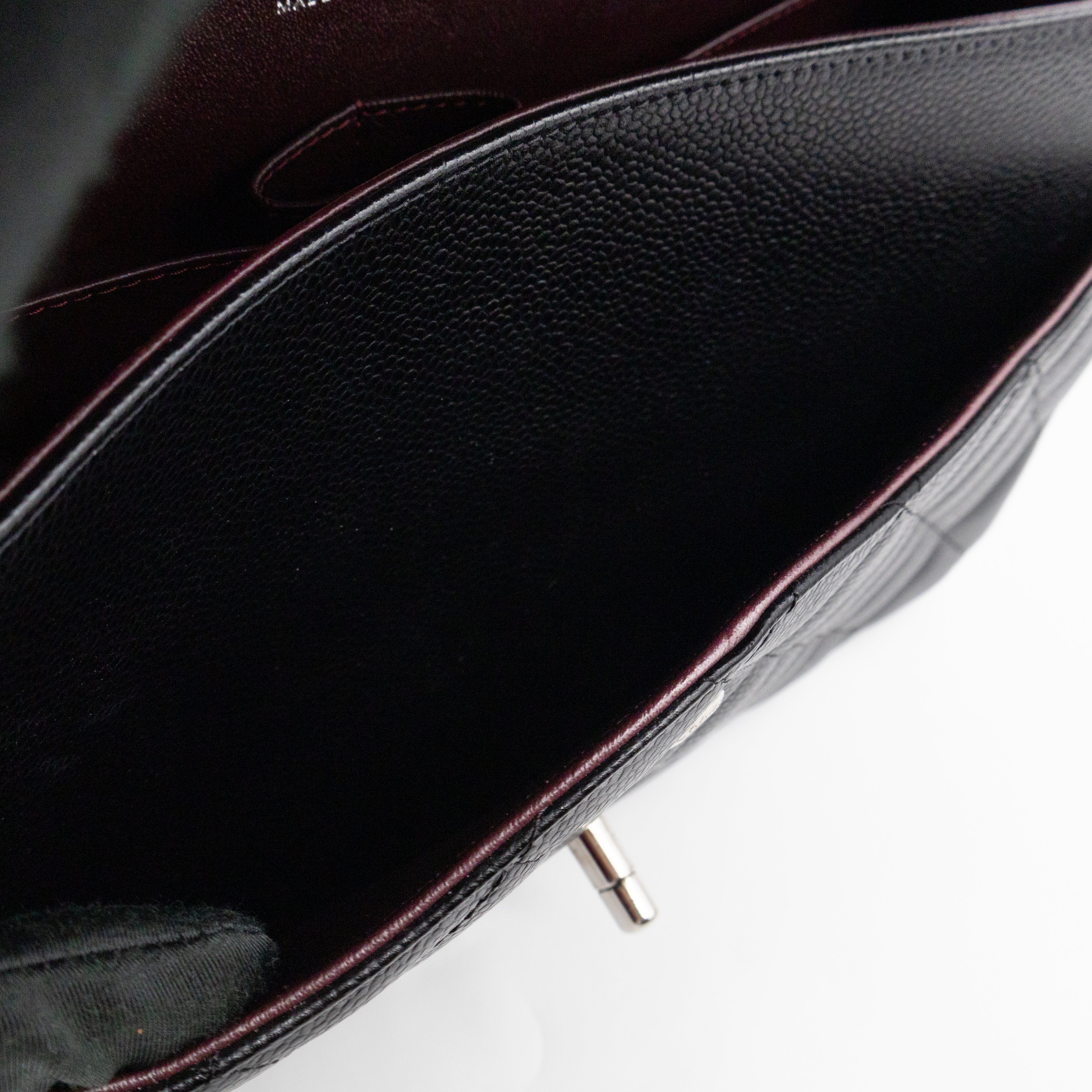Classic Double Flap Jumbo Black Caviarskin Leather Silver