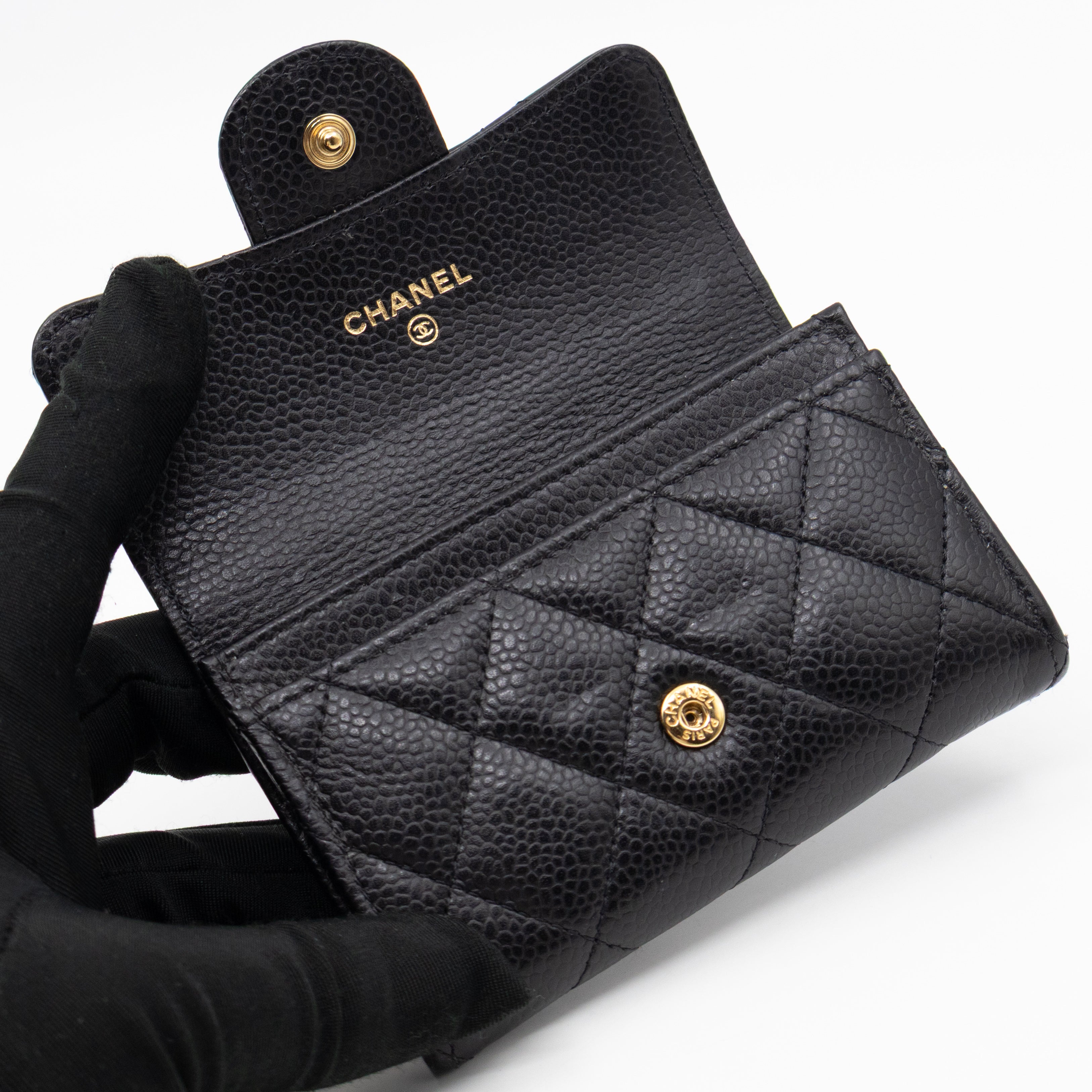 Classic Flap Card Wallet Black Caviar Leather