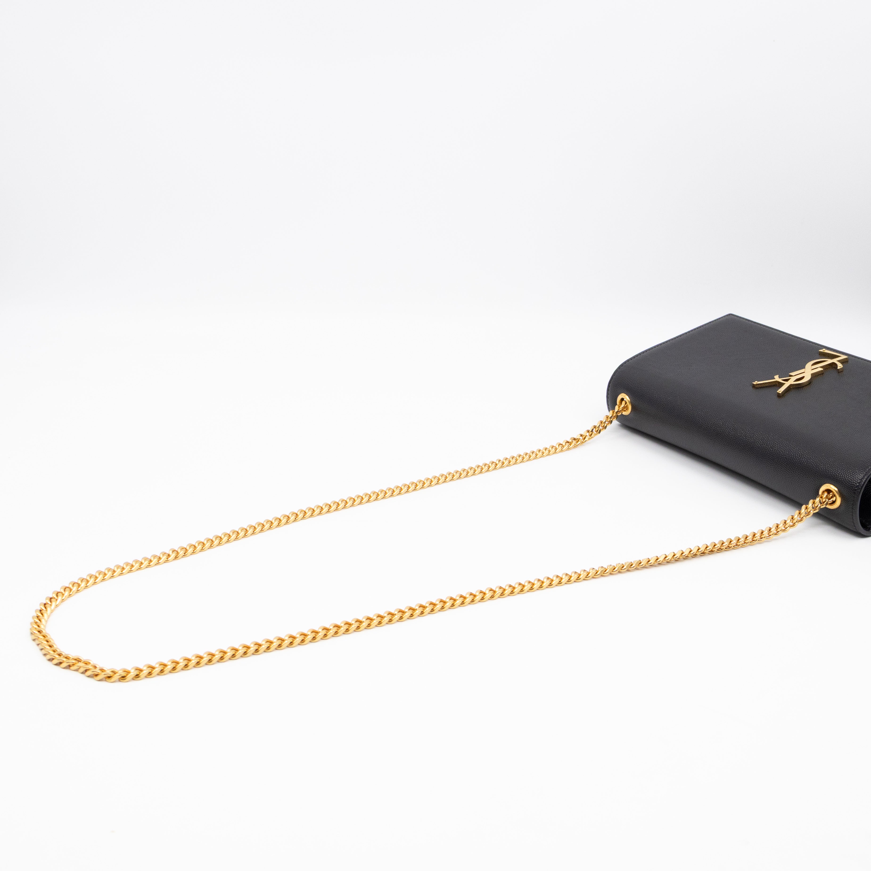 Kate Medium Black Grained Leather Gold