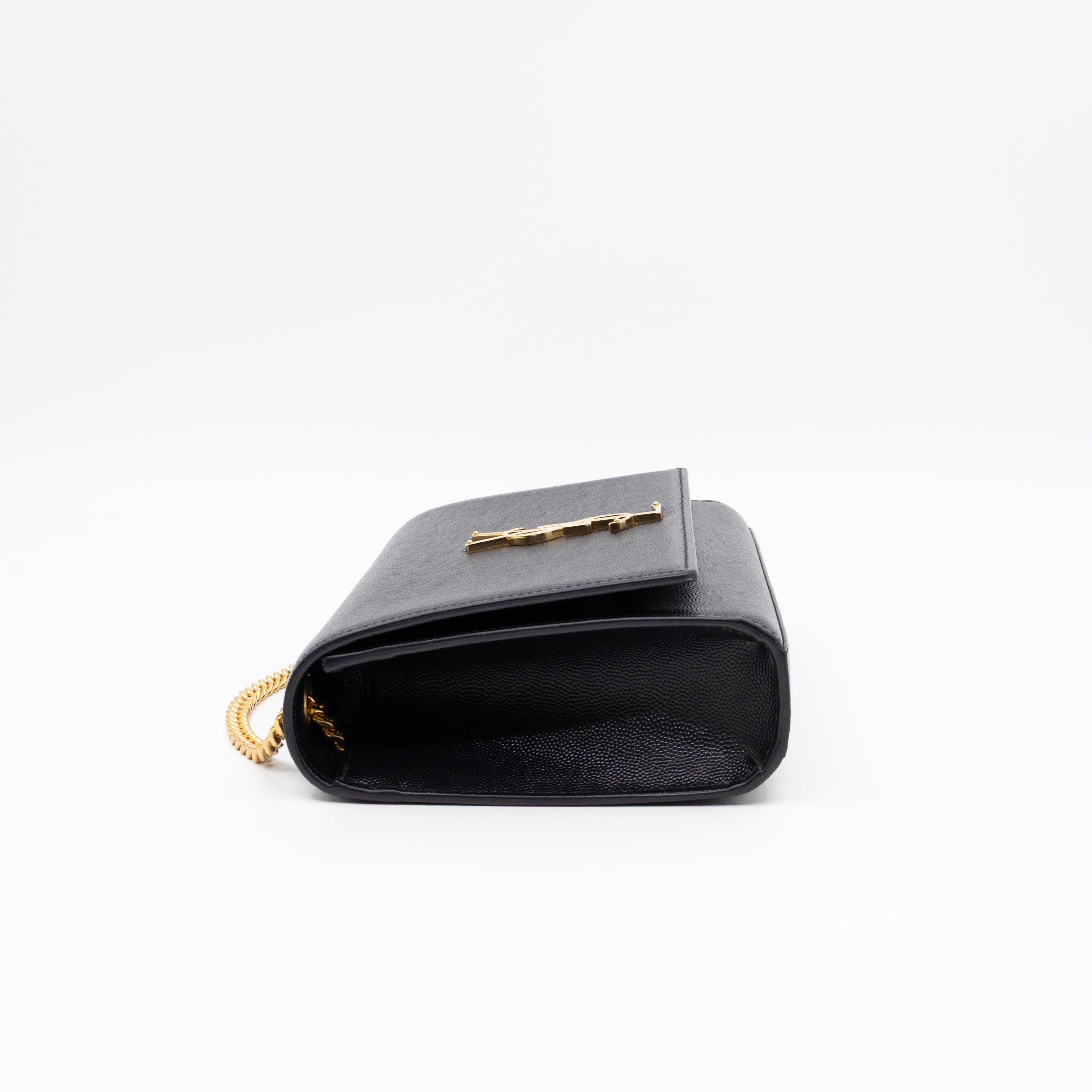 Kate Medium Black Grained Leather Gold