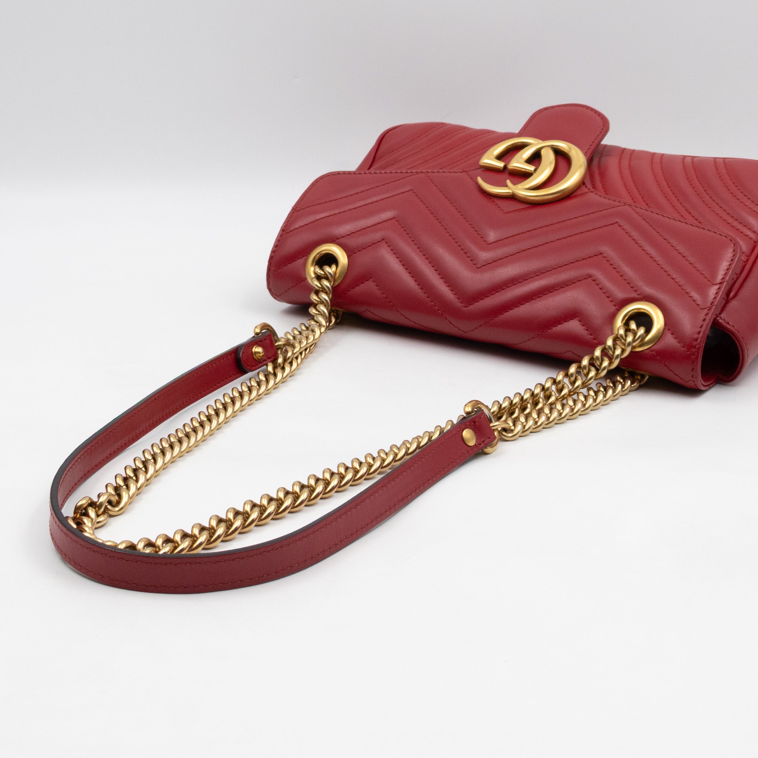 GG Marmont Medium Flap Bag Red Matelasse Leather