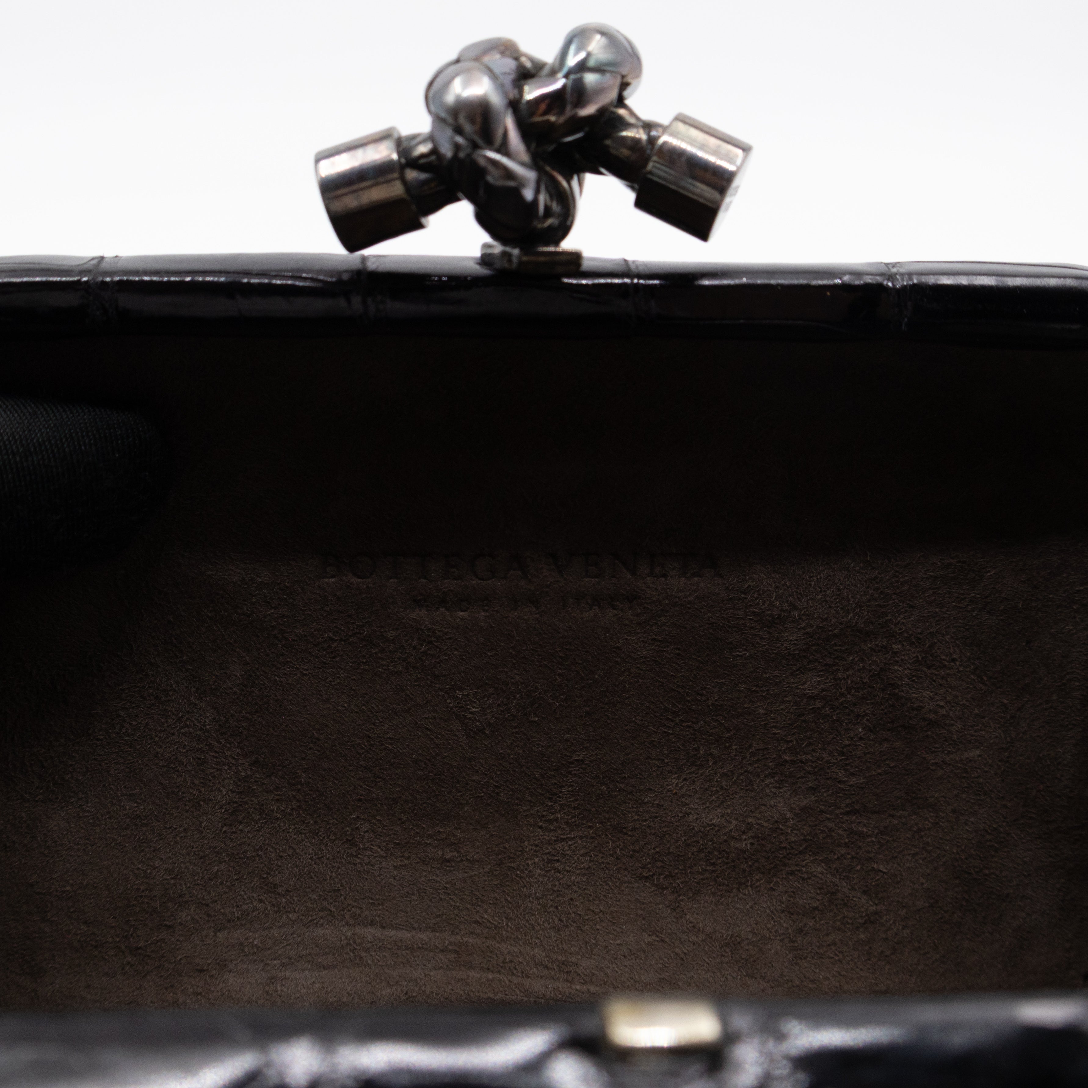 Knot Clutch Black Alligator Leather & Silver