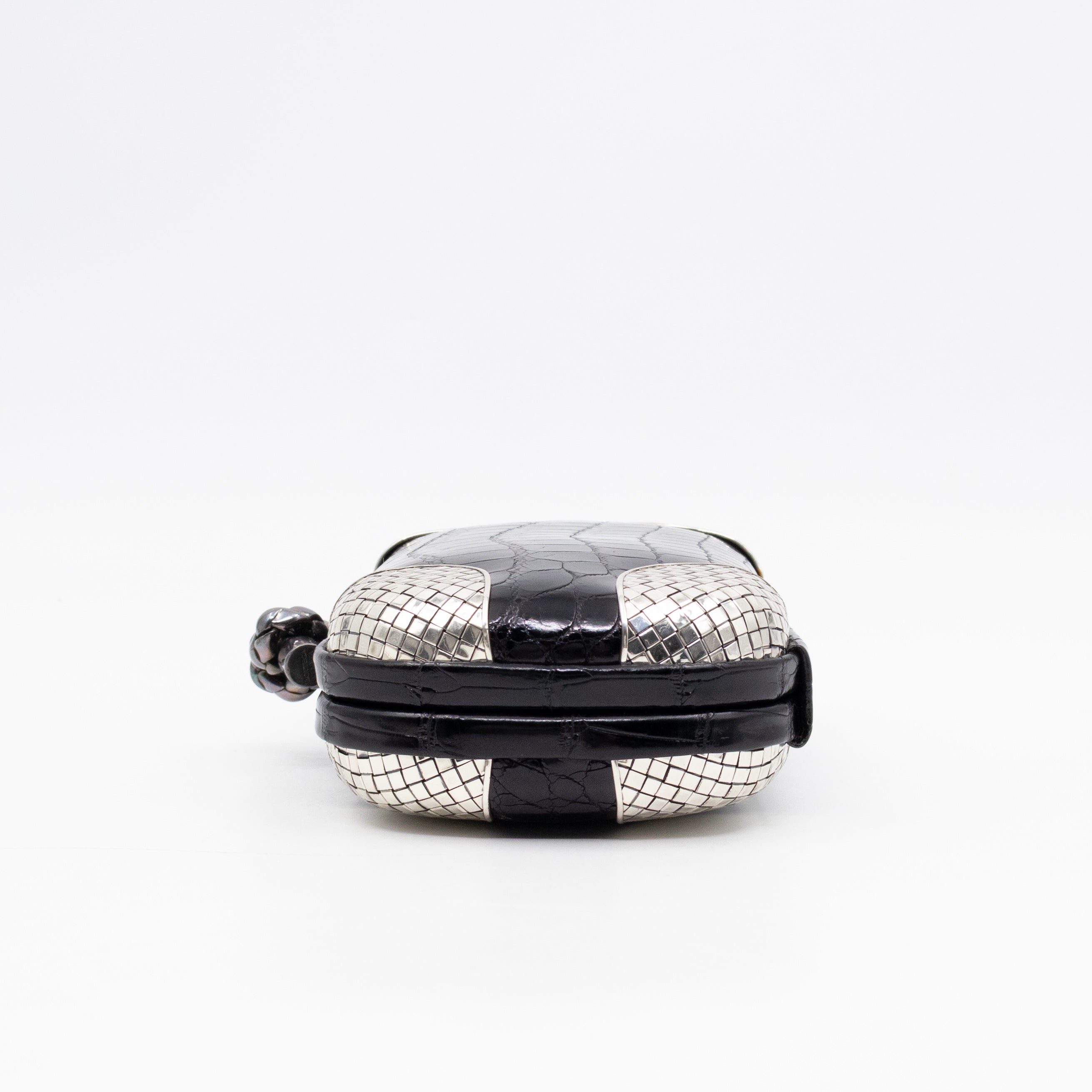 Knot Clutch Black Alligator Leather & Silver