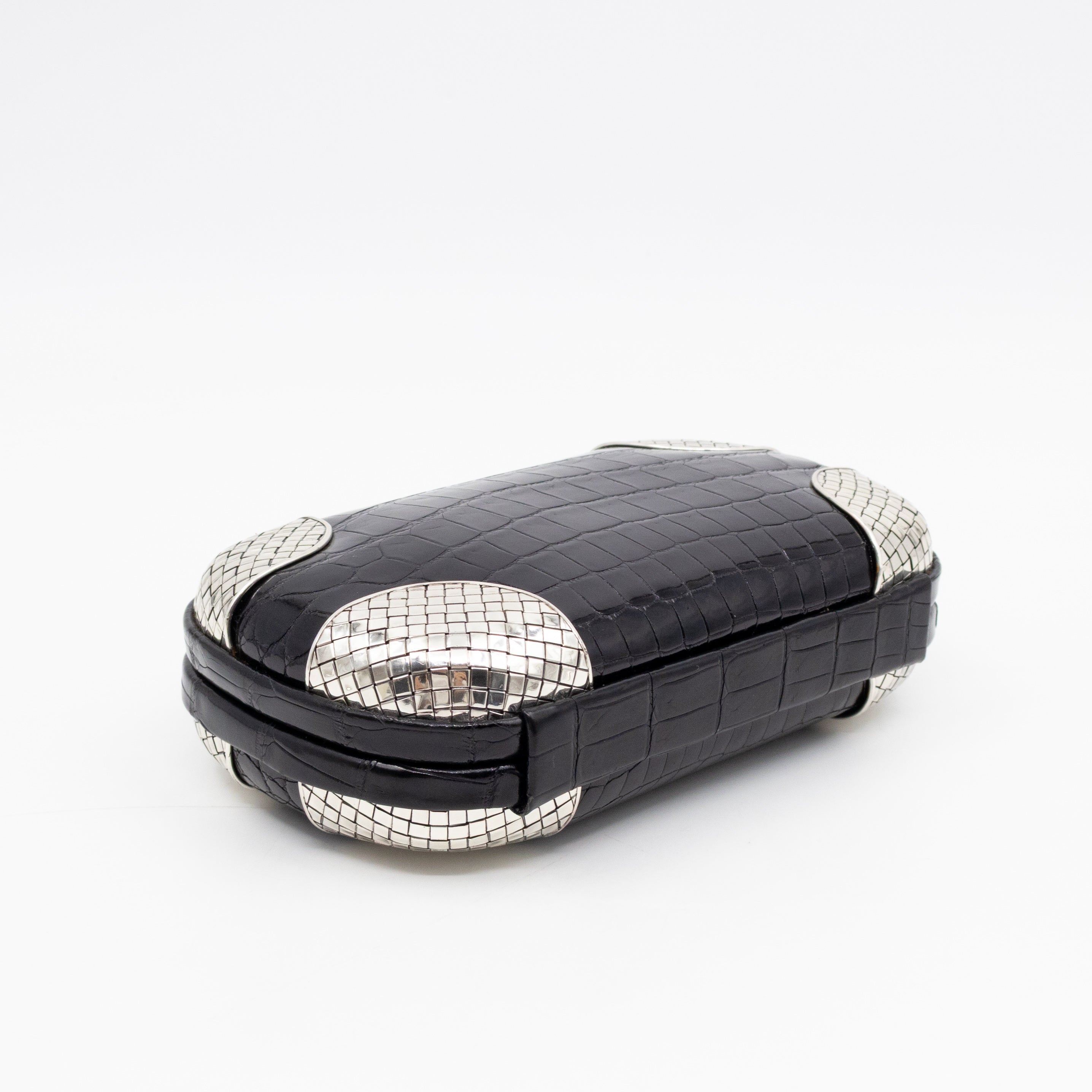 Knot Clutch Black Alligator Leather & Silver