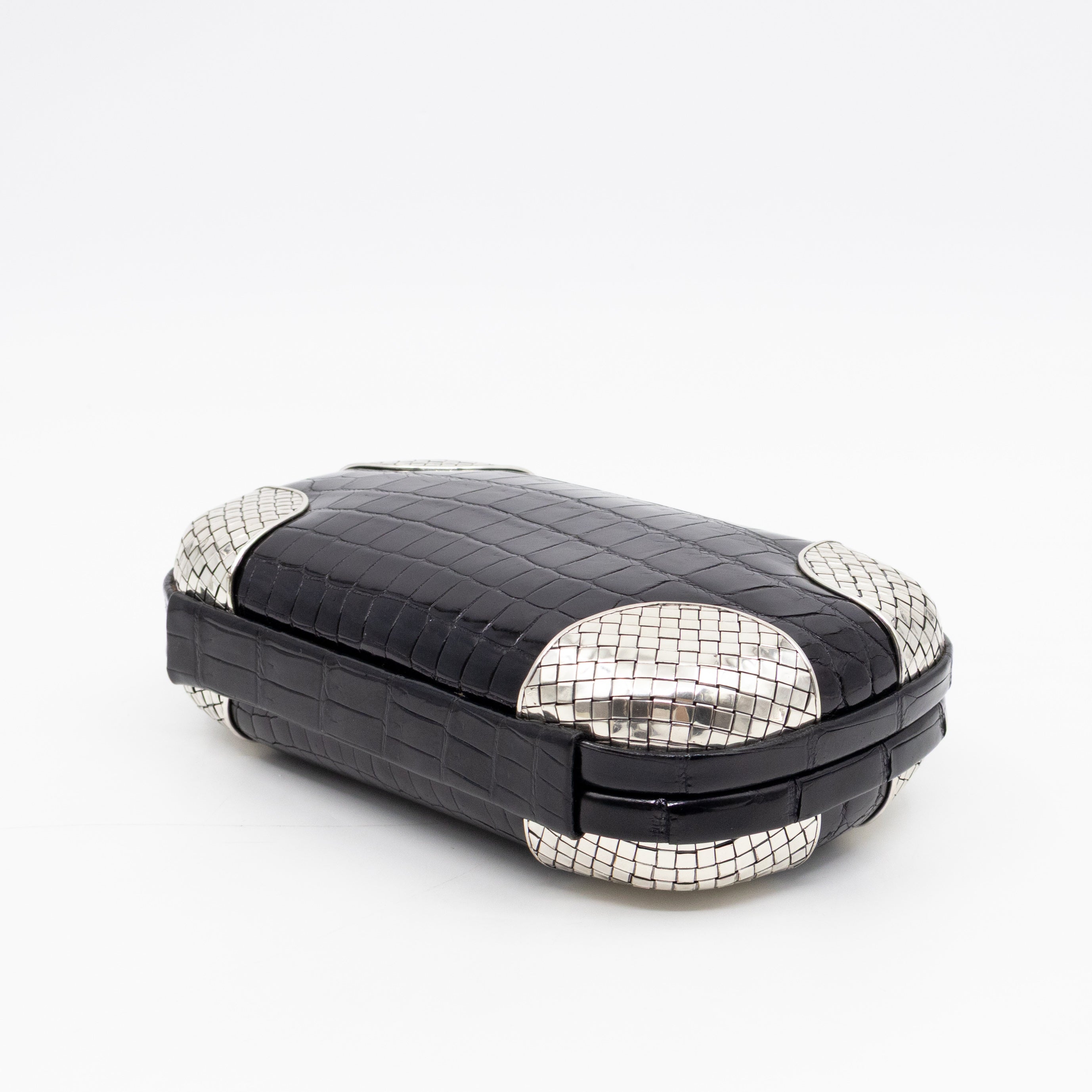Knot Clutch Black Alligator Leather & Silver
