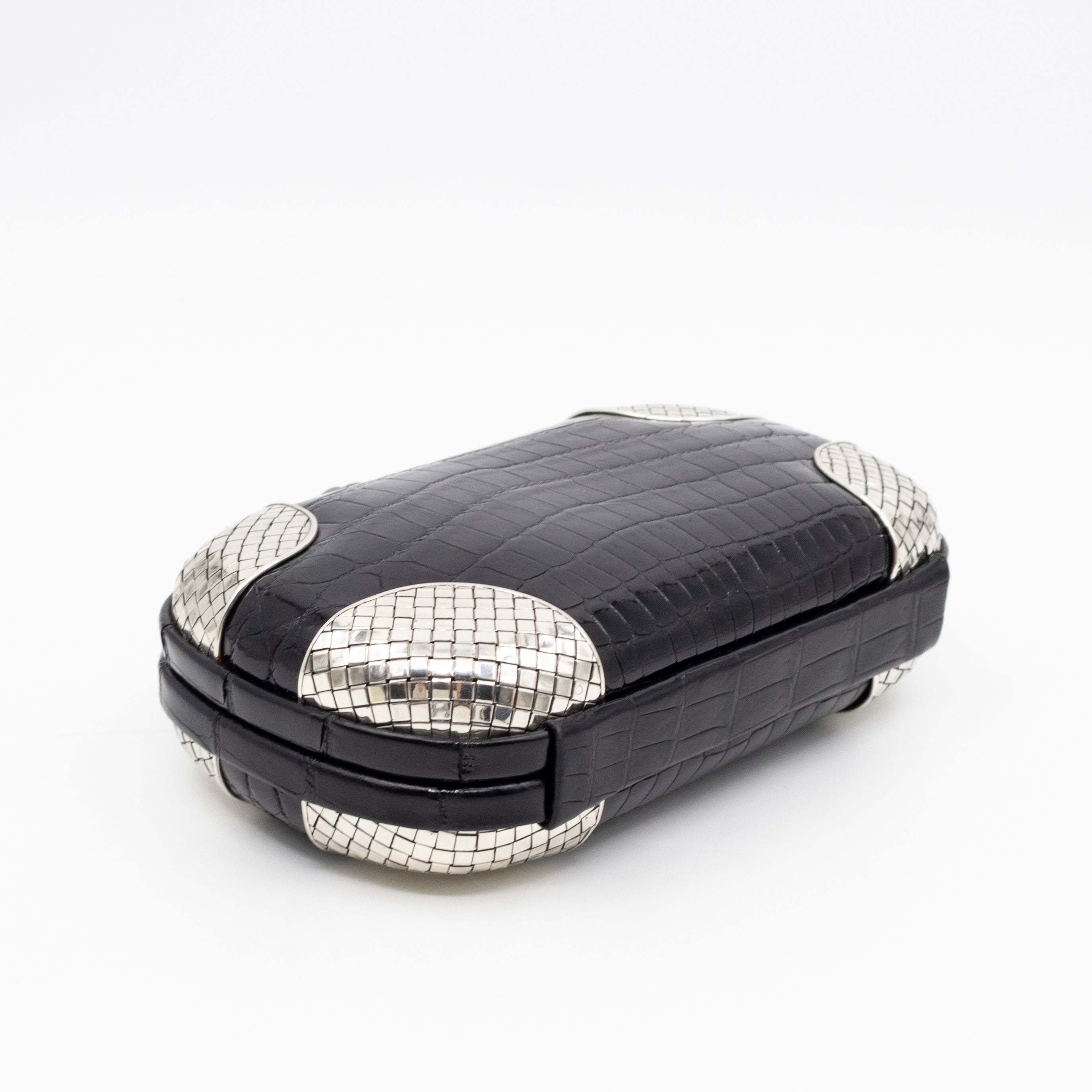Knot Clutch Black Alligator Leather & Silver
