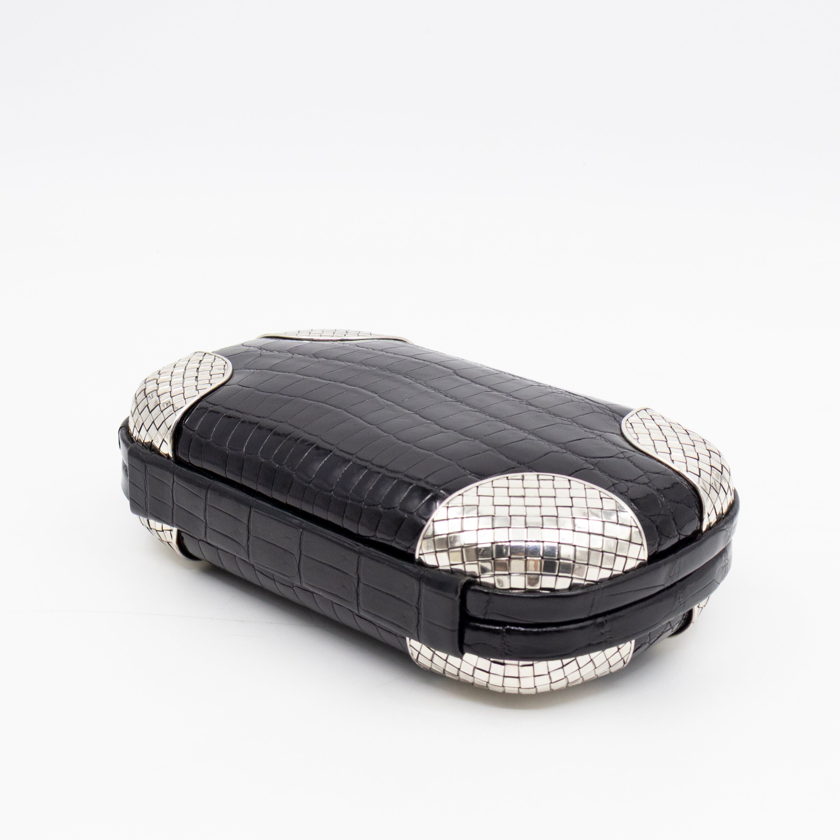 Knot Clutch Black Alligator Leather & Silver