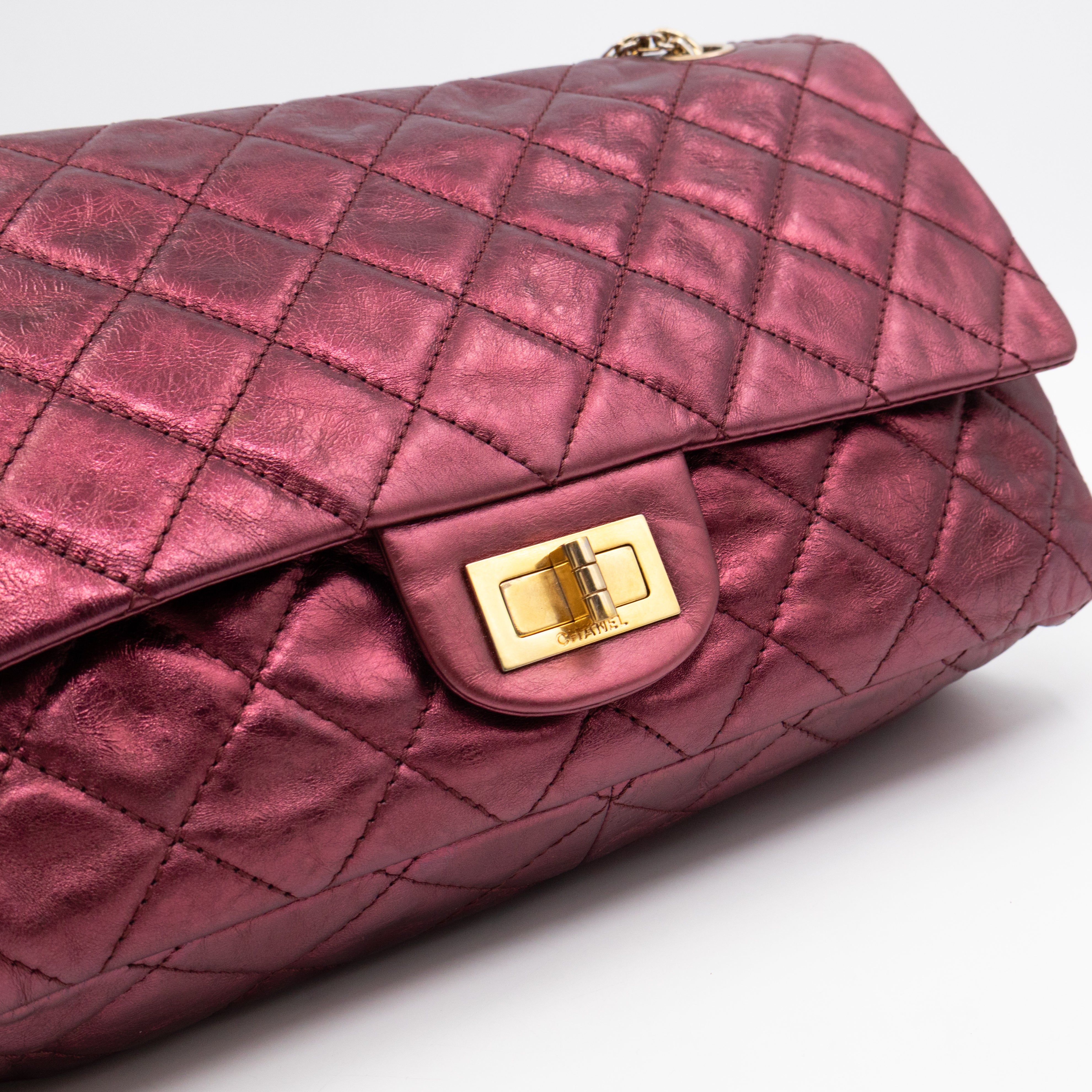 2.55 Reissue 227 Double Flap Bag Burgundy Metallic Leather