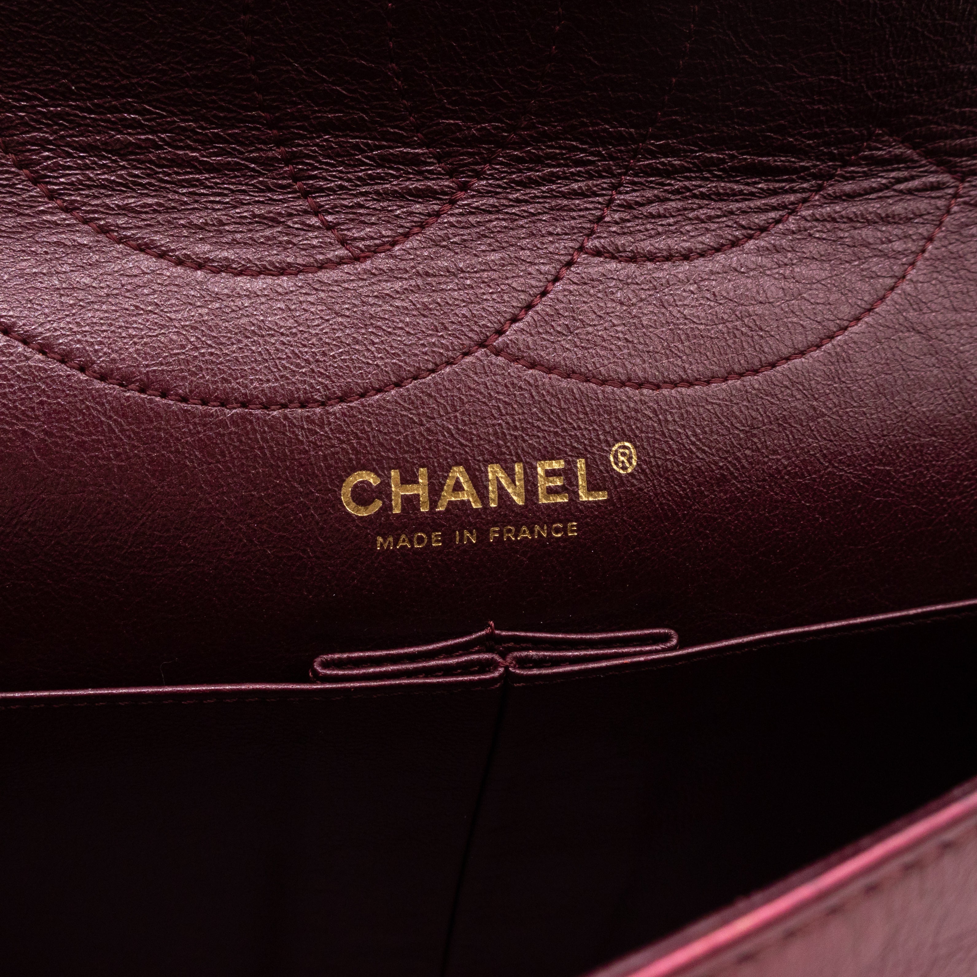 2.55 Reissue 227 Double Flap Bag Burgundy Metallic Leather