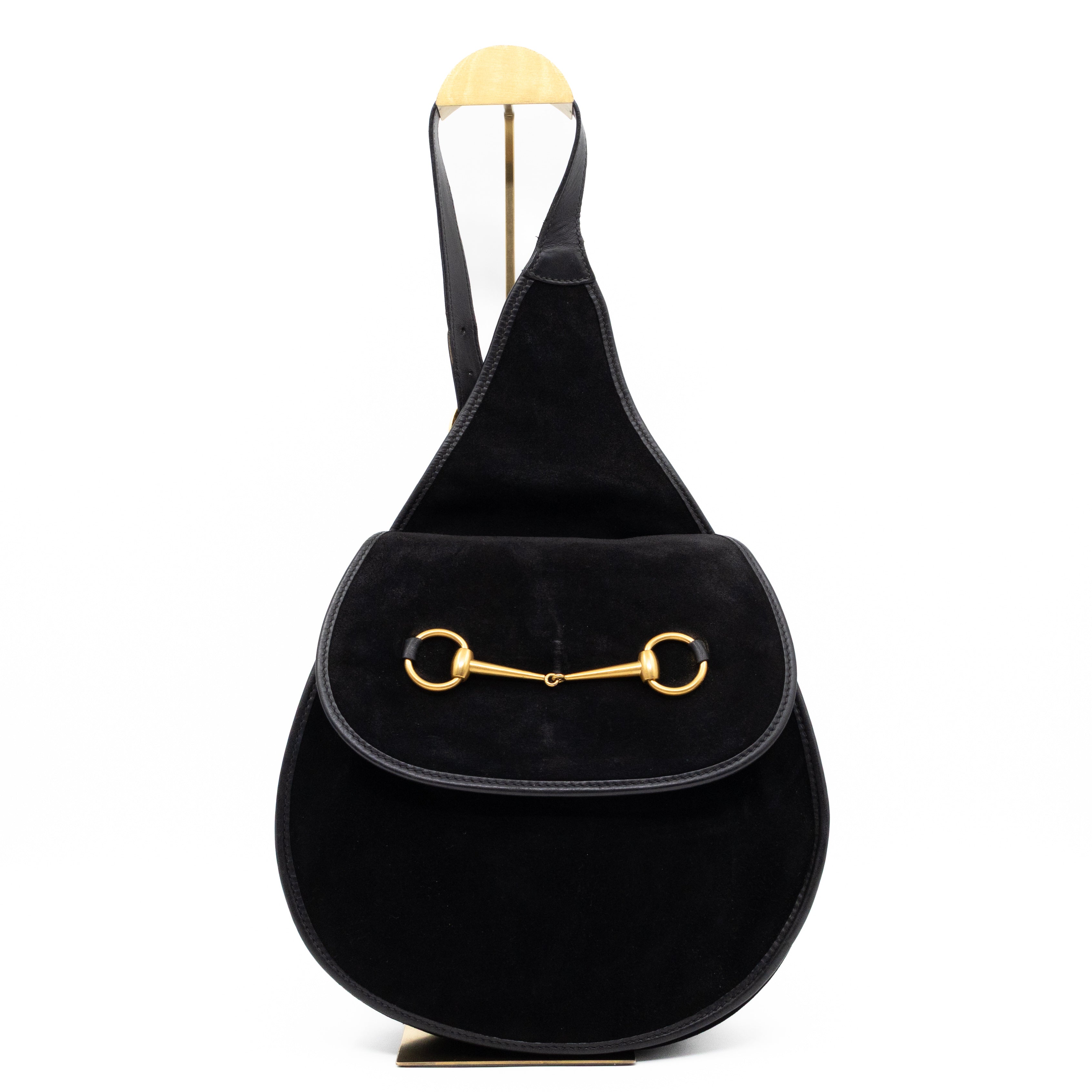 Vintage Horsebit Sling Bag Black Suede