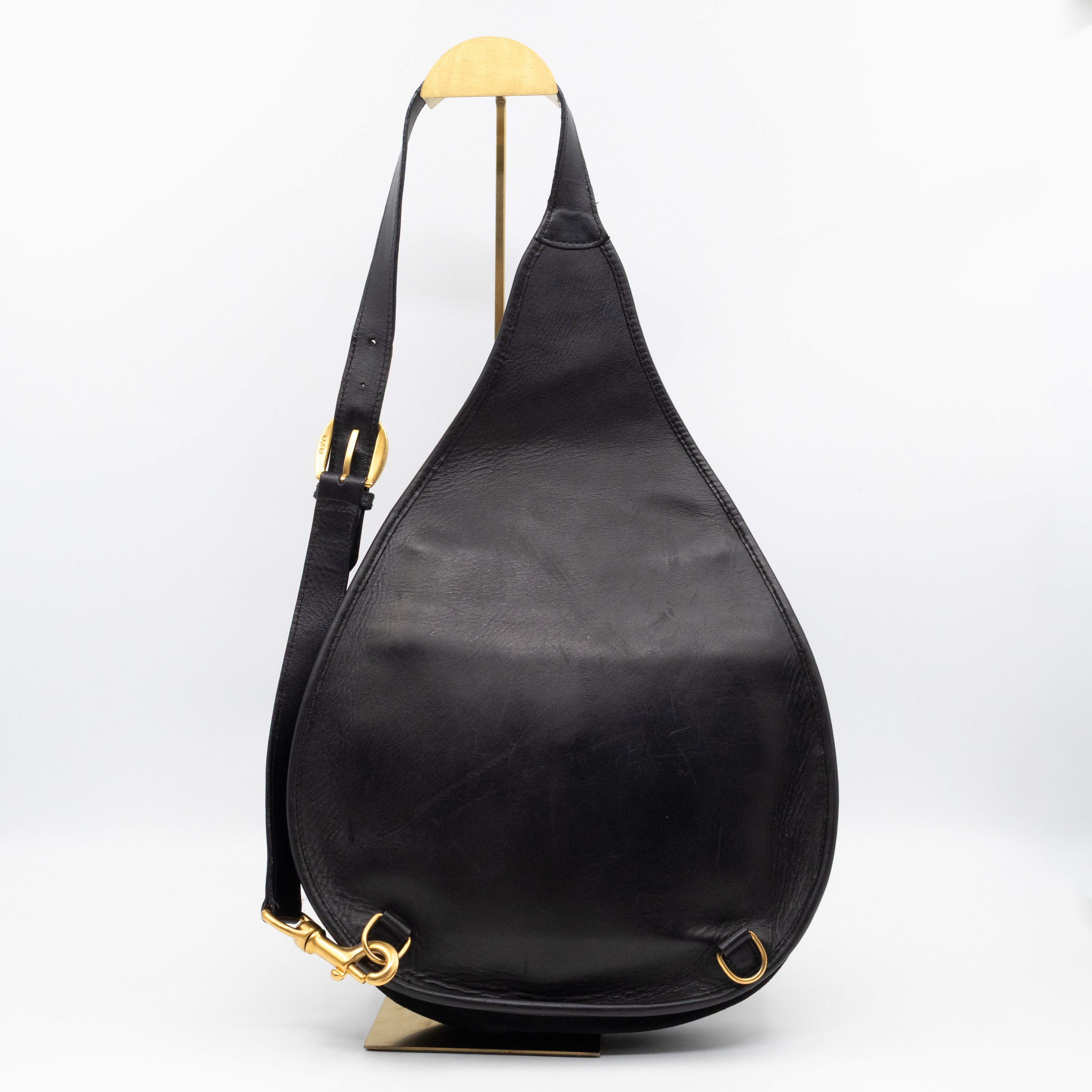 Vintage Horsebit Sling Bag Black Suede