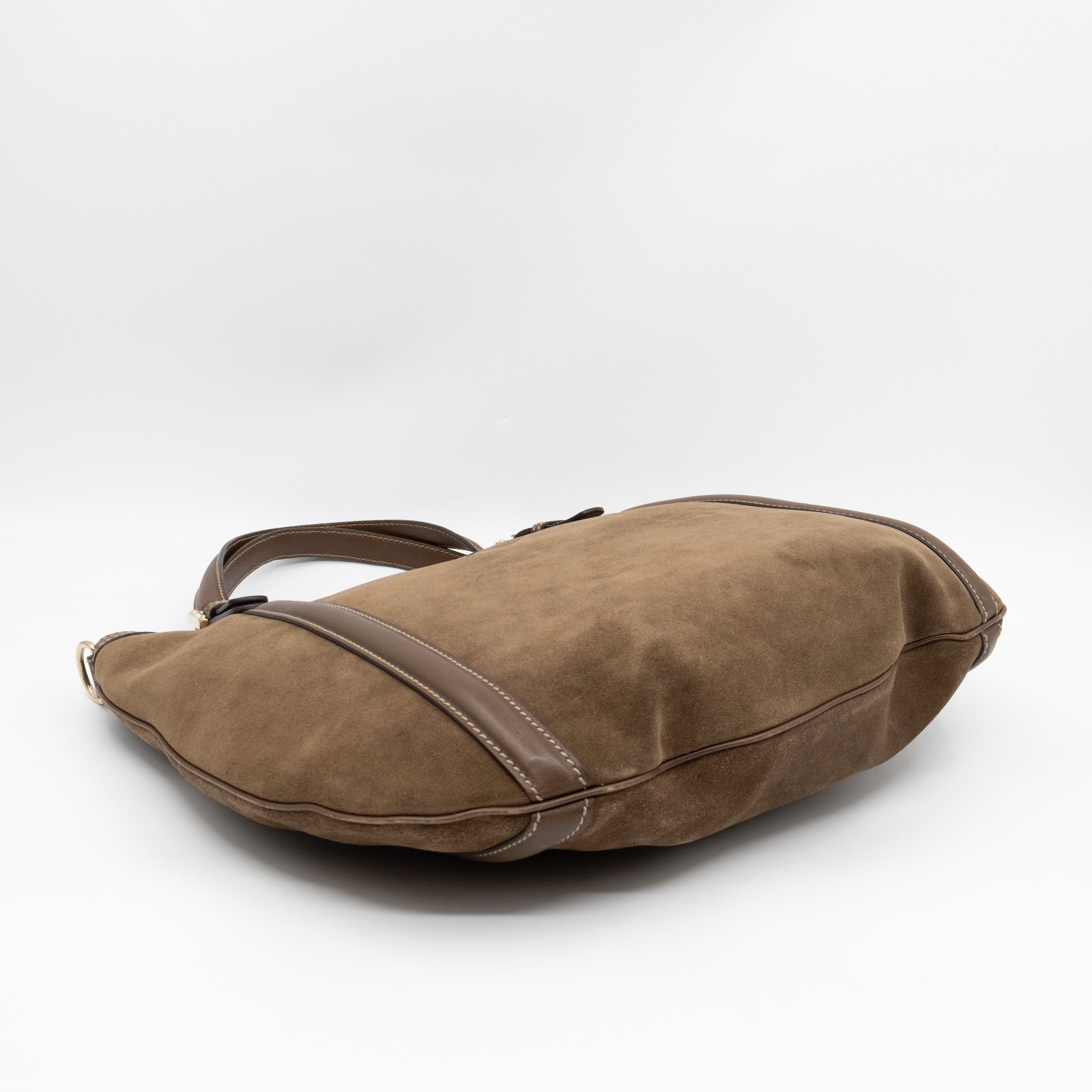 Interlocking G Britt Hobo Bag Brown Suede Leather