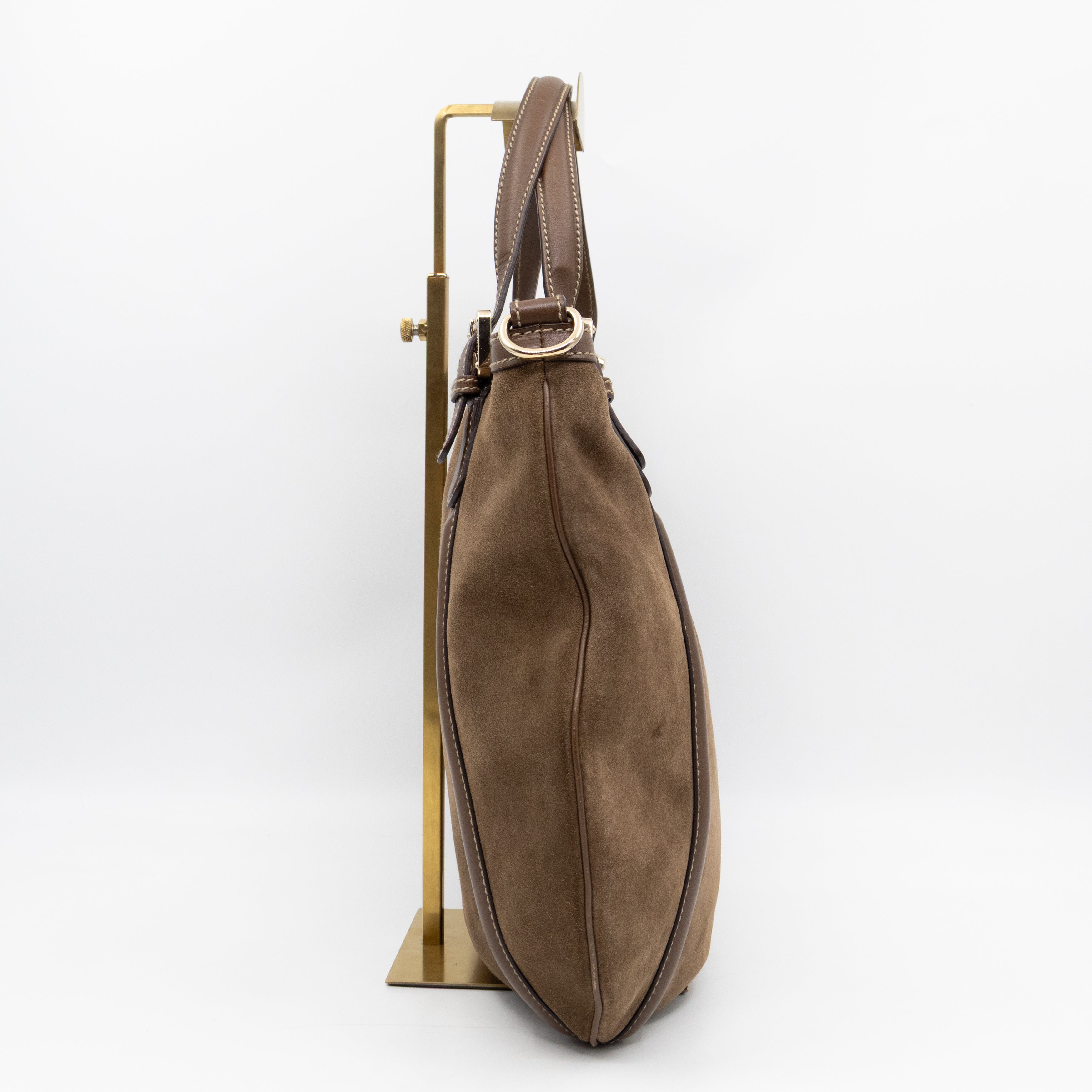 Interlocking G Britt Hobo Bag Brown Suede Leather