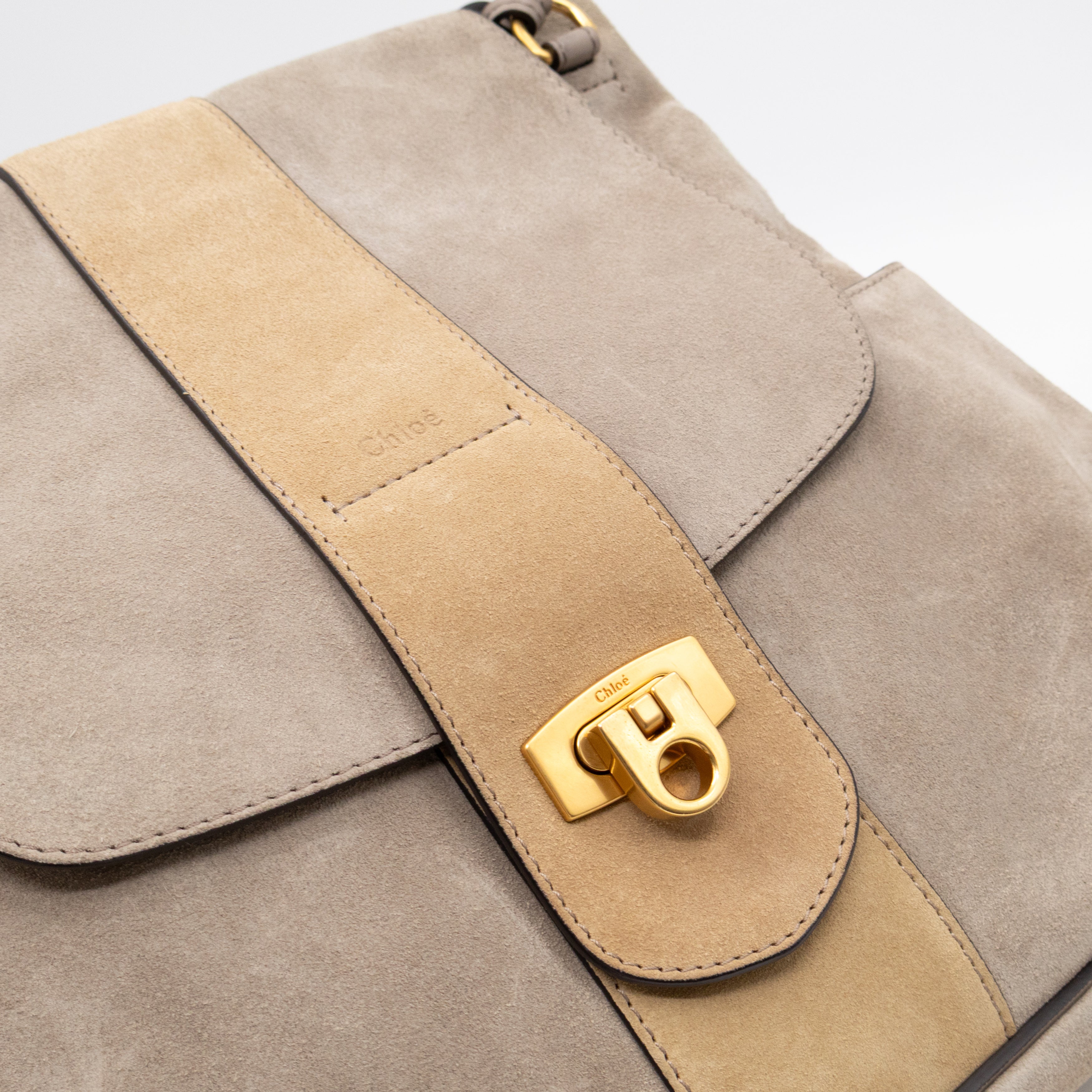 Lexa Medium Shoulder Bag Beige Suede Leather