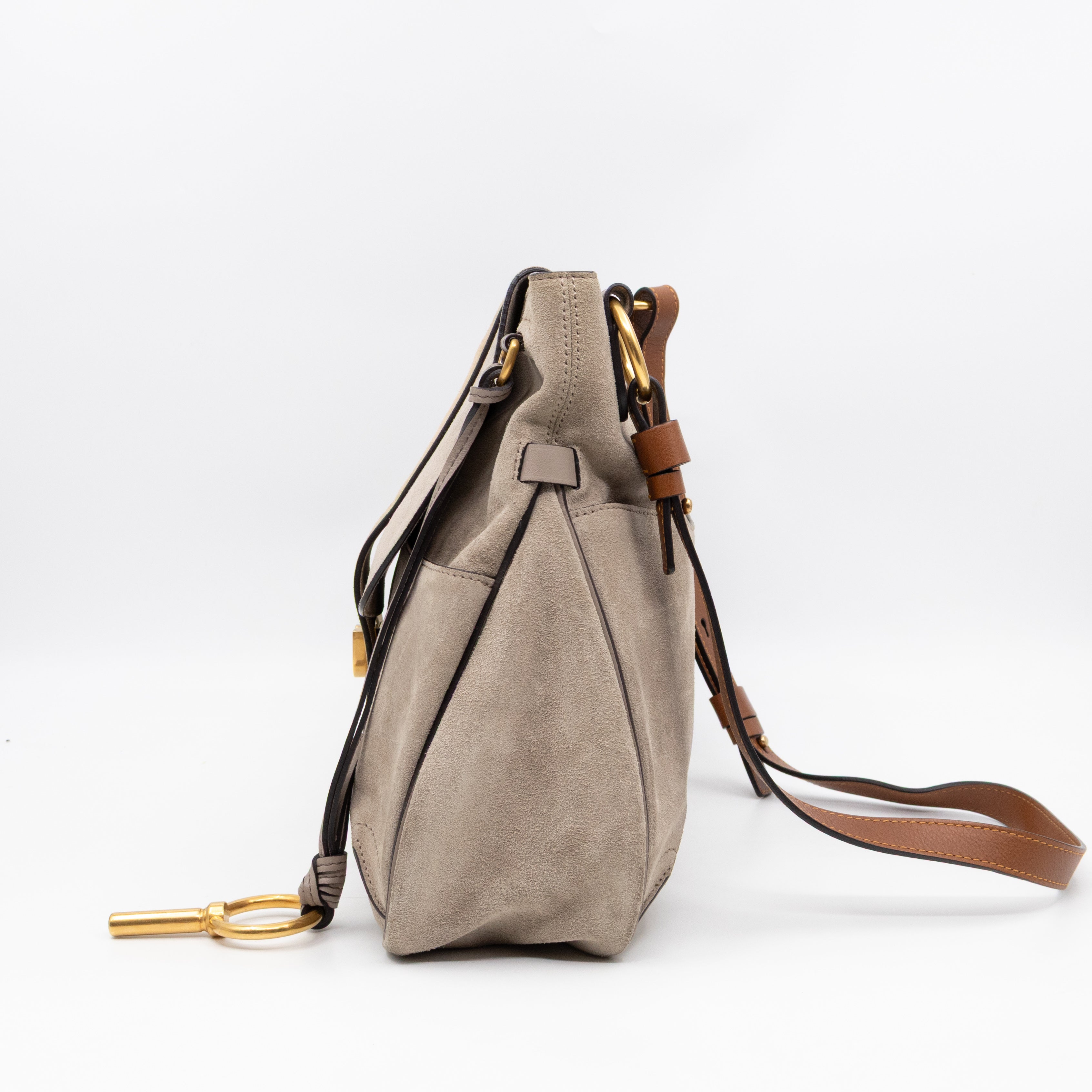 Lexa Medium Shoulder Bag Beige Suede Leather