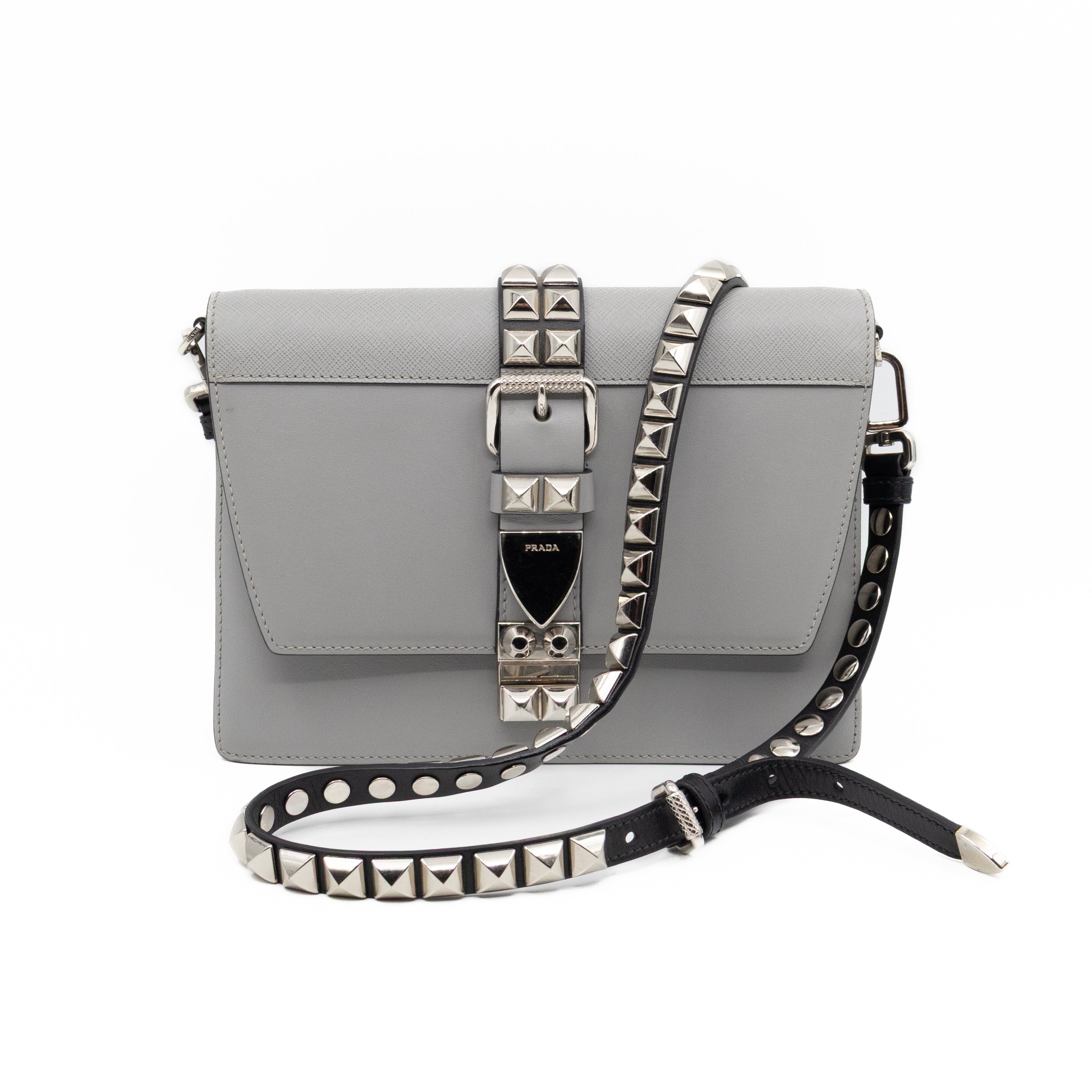 Elektra Studded Small Crossbody Bag Grey Leather