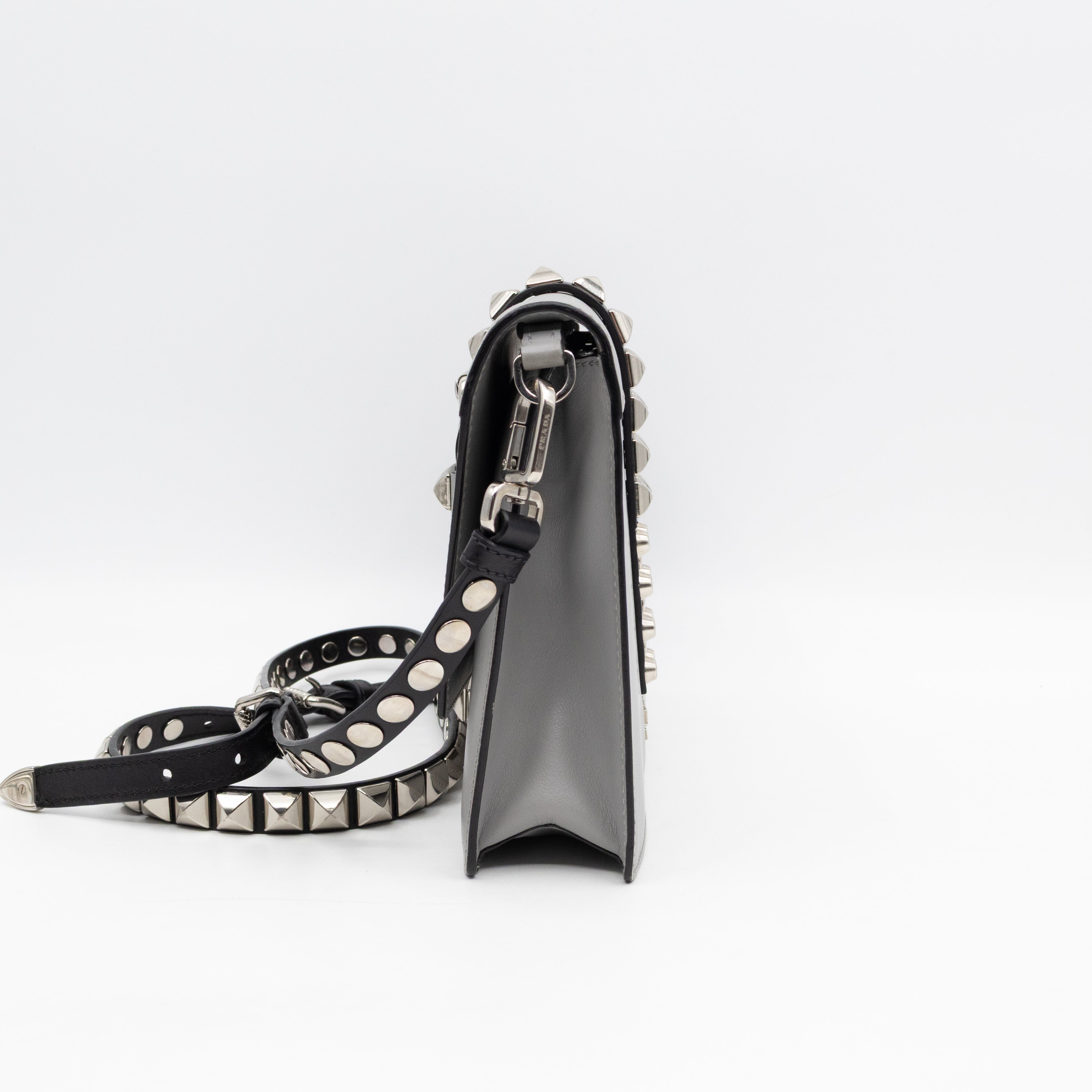 Elektra Studded Small Crossbody Bag Grey Leather