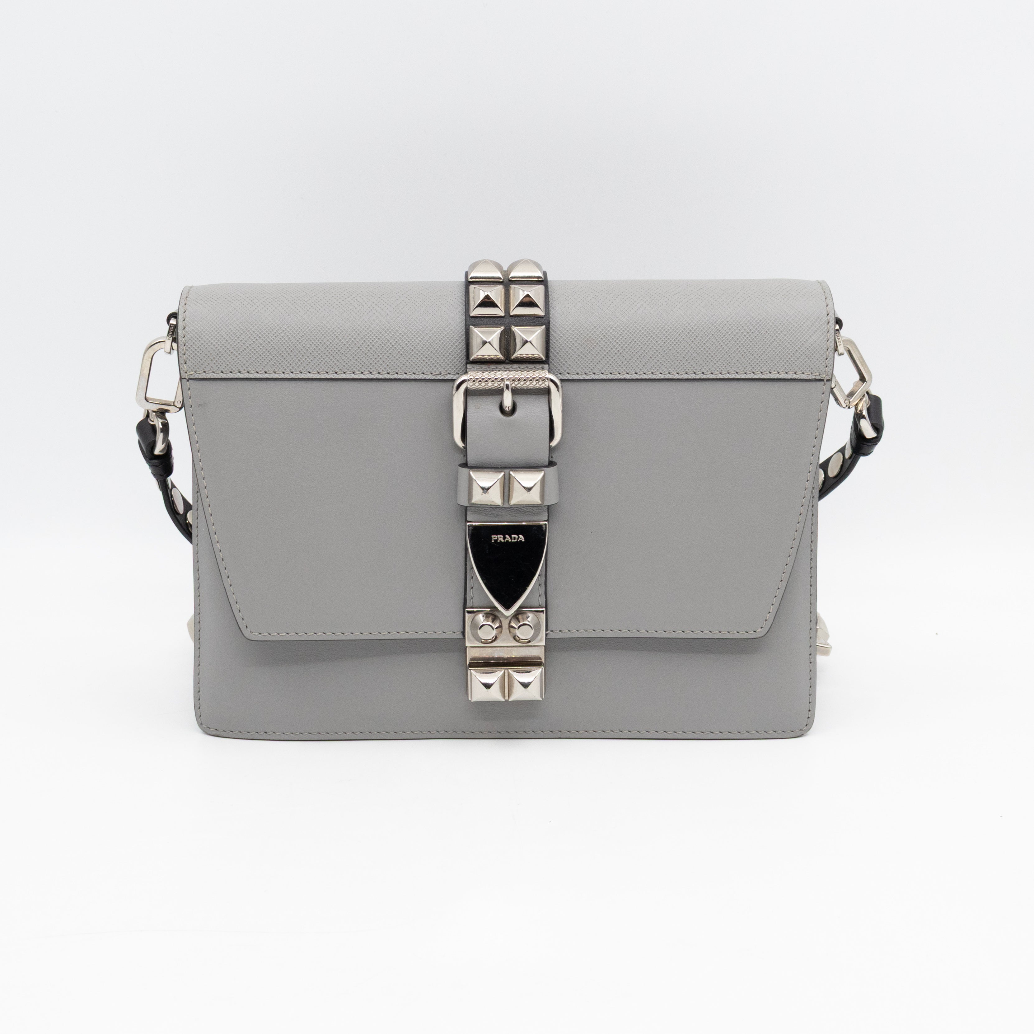 Elektra Studded Small Crossbody Bag Grey Leather