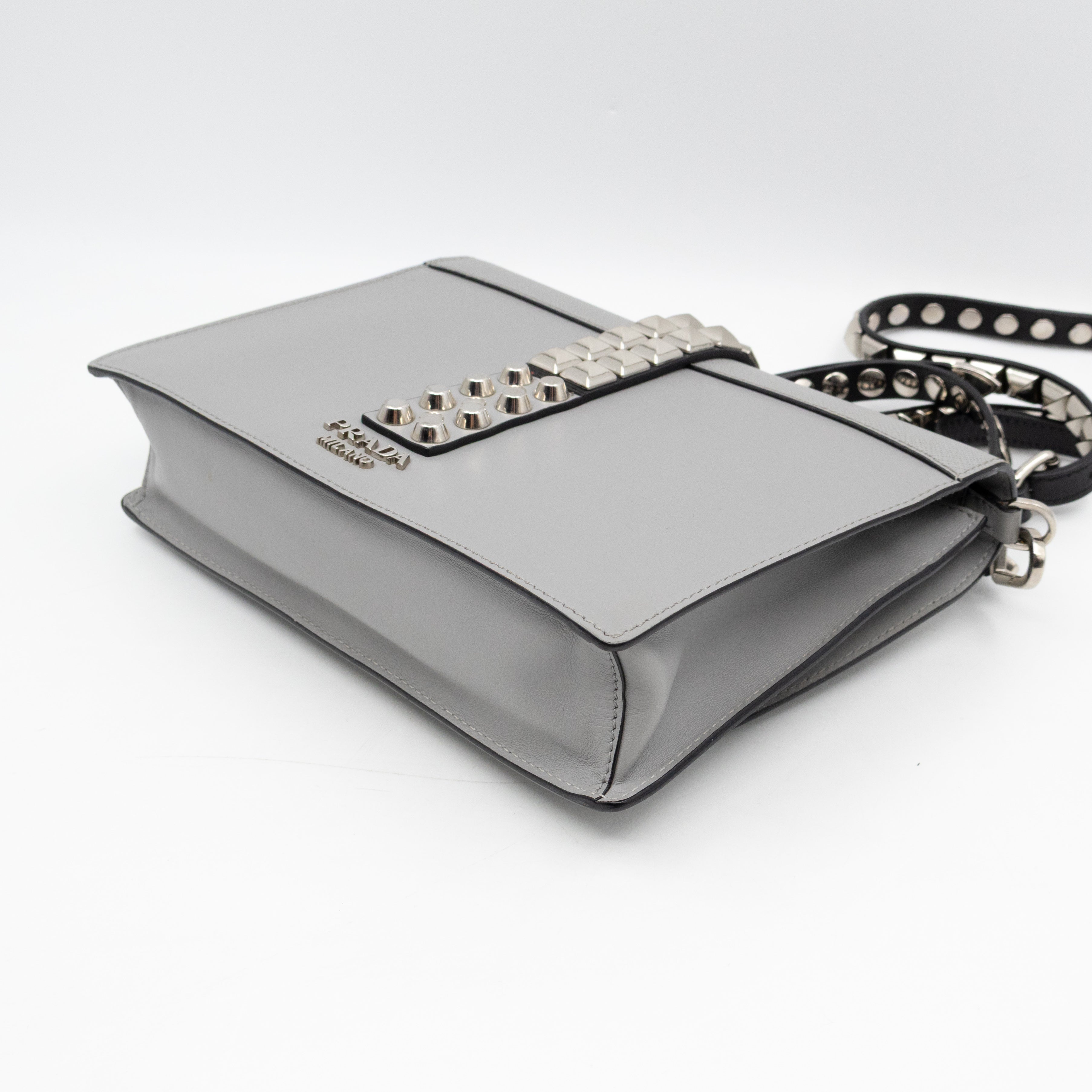 Elektra Studded Small Crossbody Bag Grey Leather