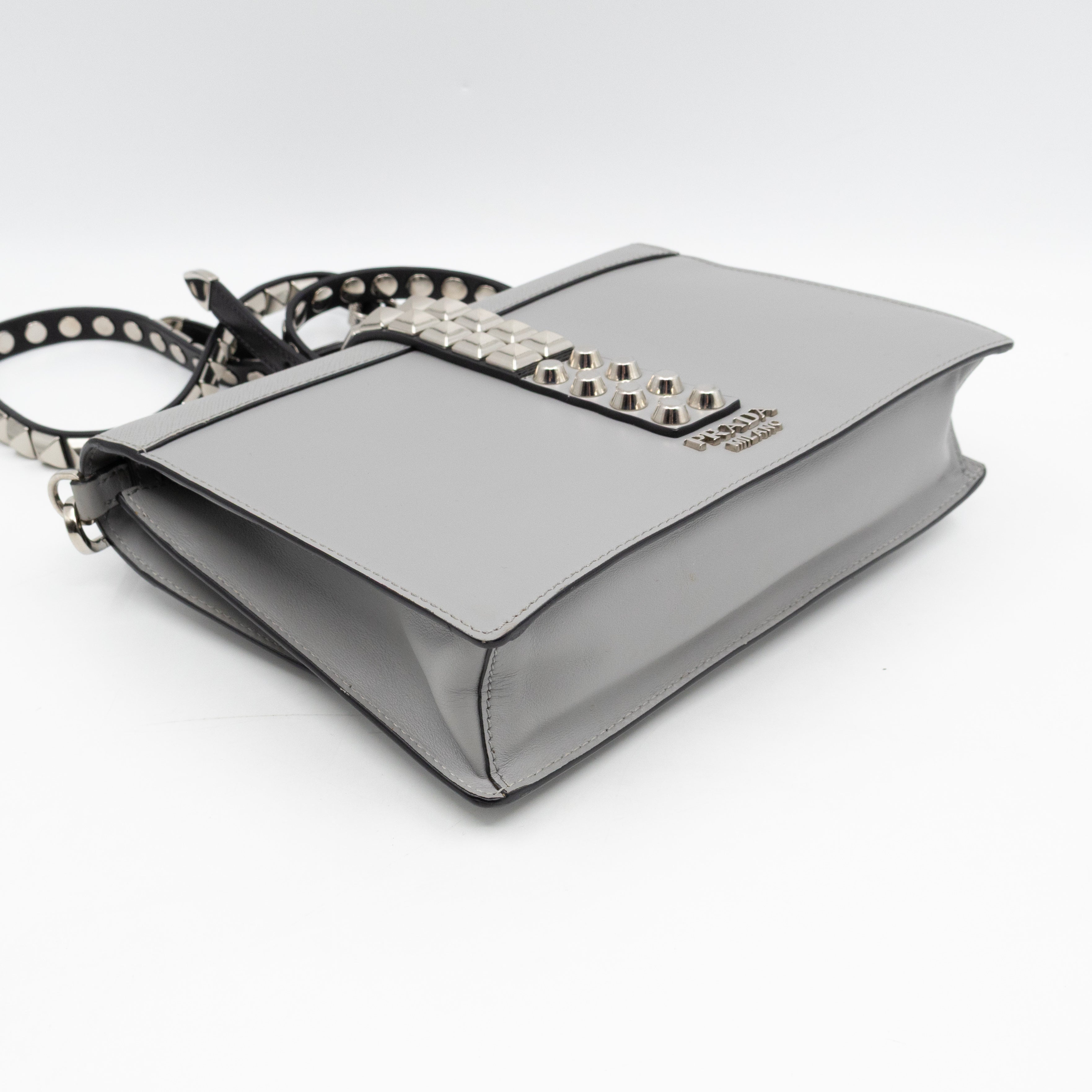 Elektra Studded Small Crossbody Bag Grey Leather