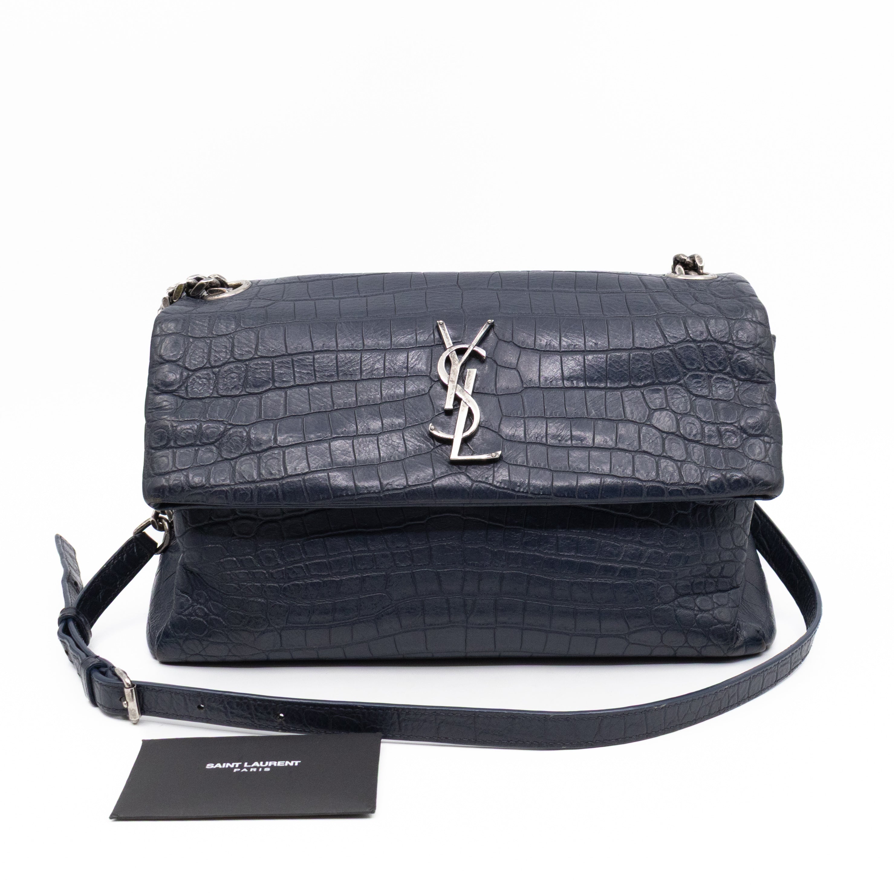 West Hollywood Medium Blue Croc Embossed Leather