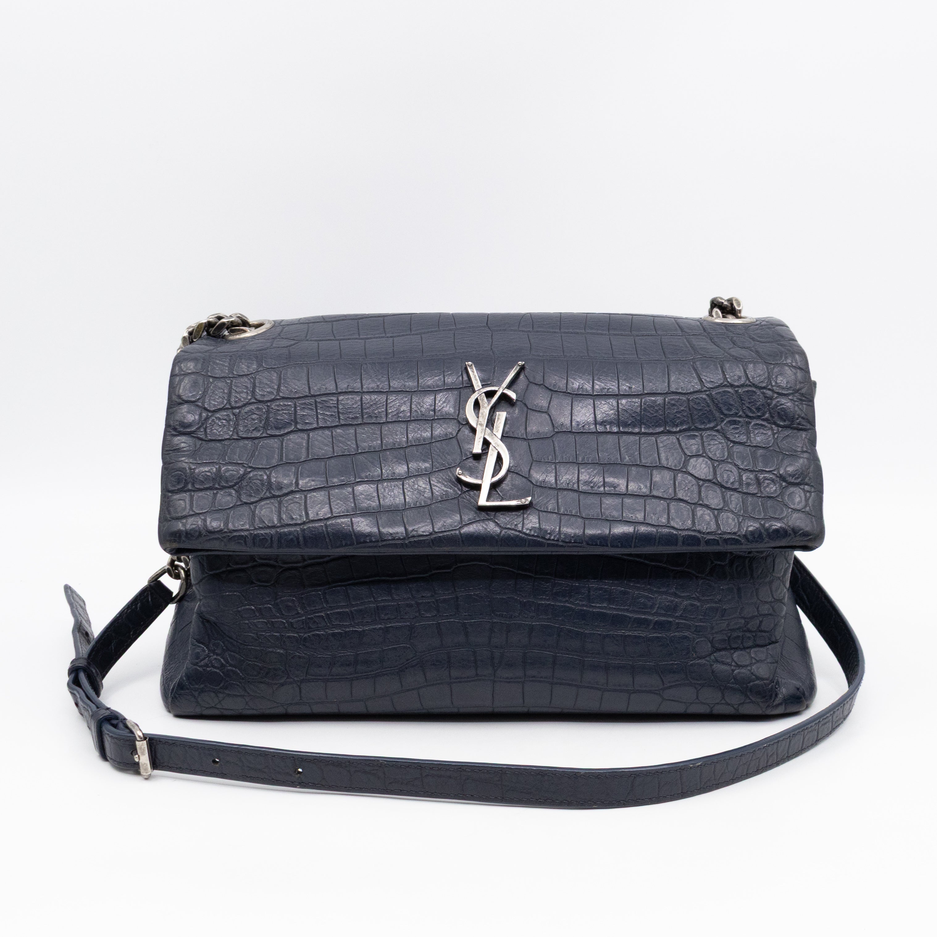 West Hollywood Medium Blue Croc Embossed Leather