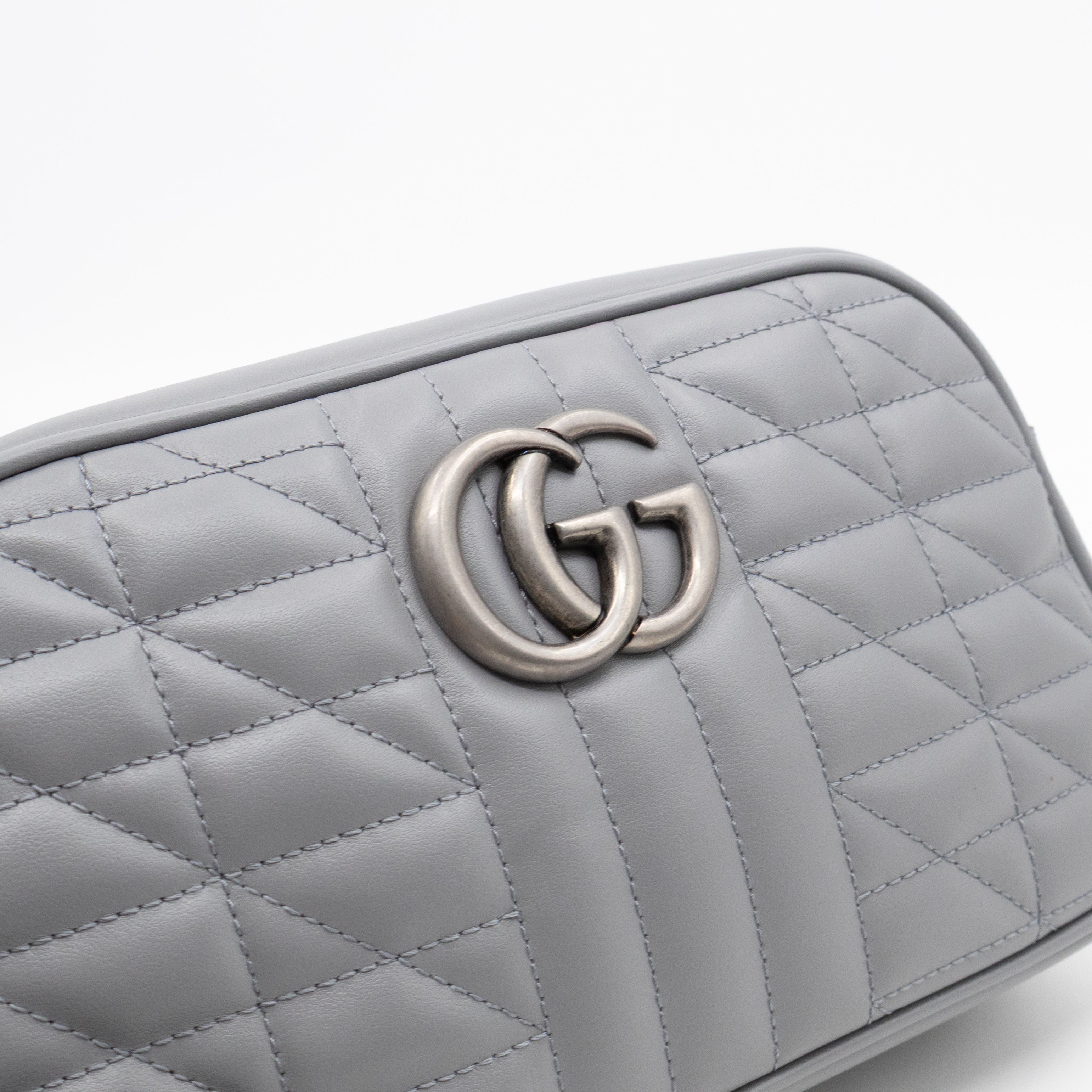 GG Marmont Small Deep Grey Matelasse Aria Leather