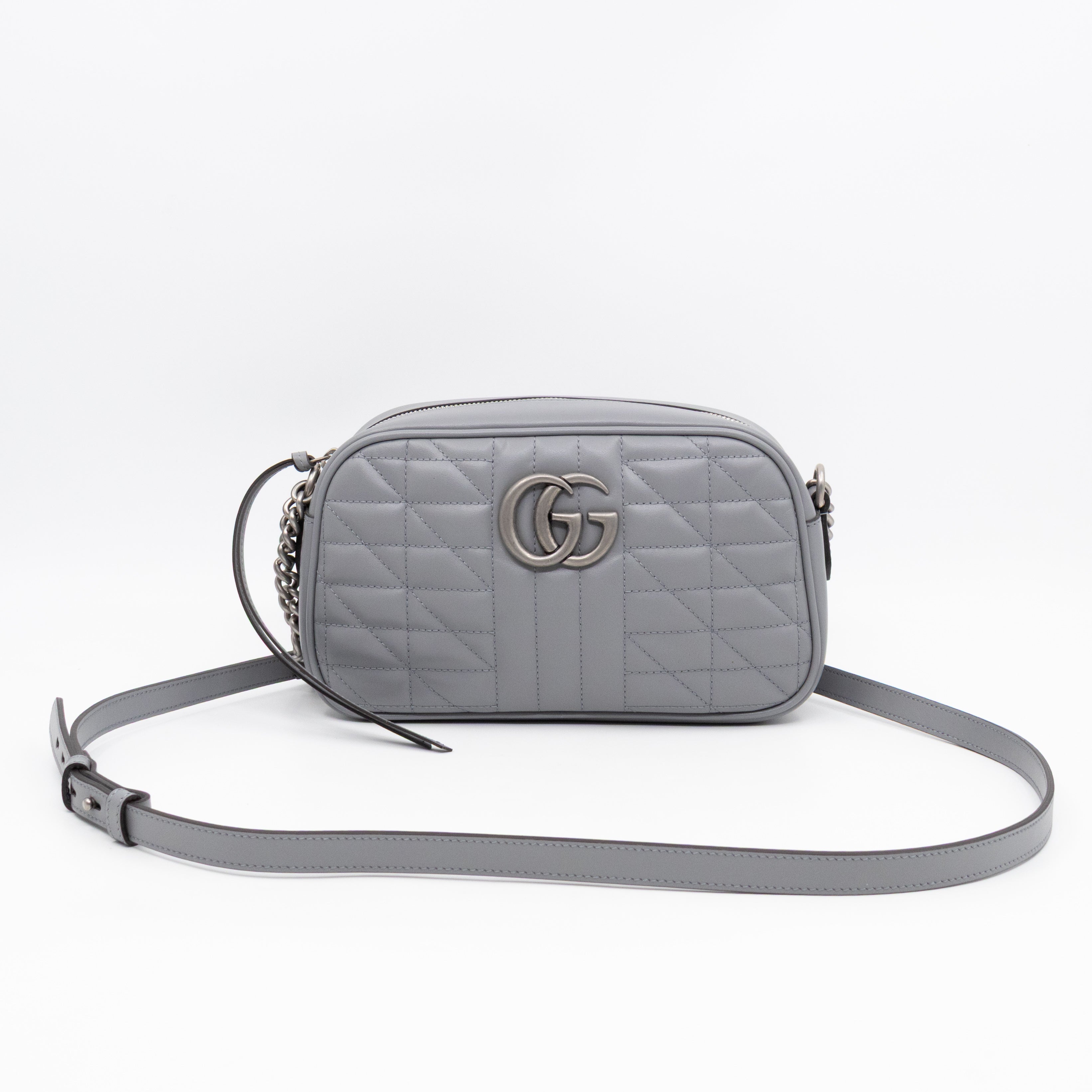 GG Marmont Small Deep Grey Matelasse Aria Leather
