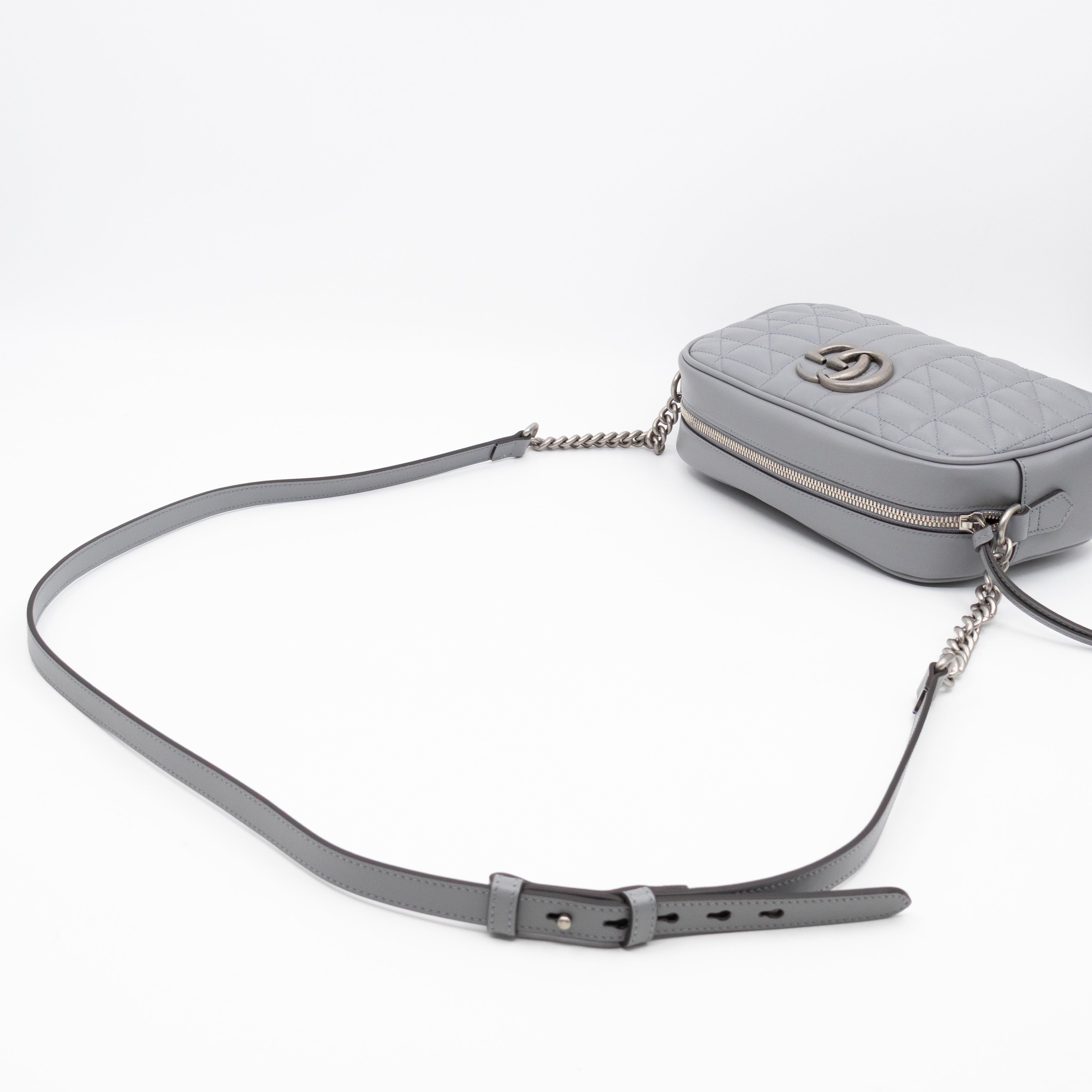 GG Marmont Small Deep Grey Matelasse Aria Leather