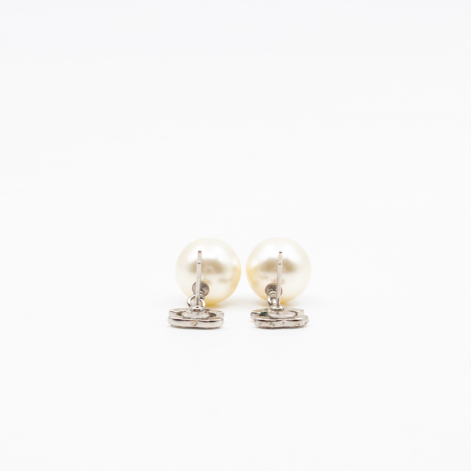 CC Crystal Pearl Drop Silver Earrings