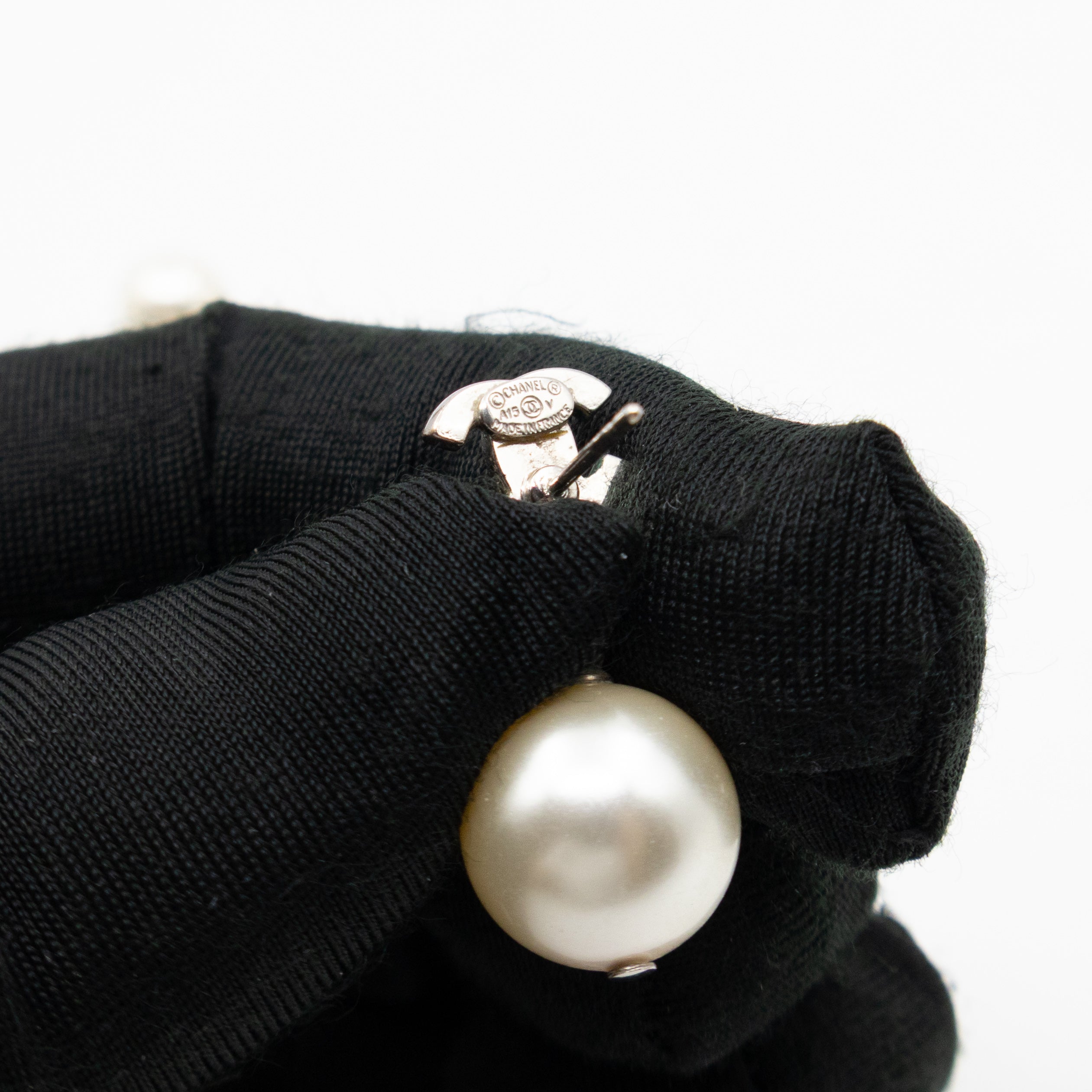 CC Crystal Pearl Drop Silver Earrings