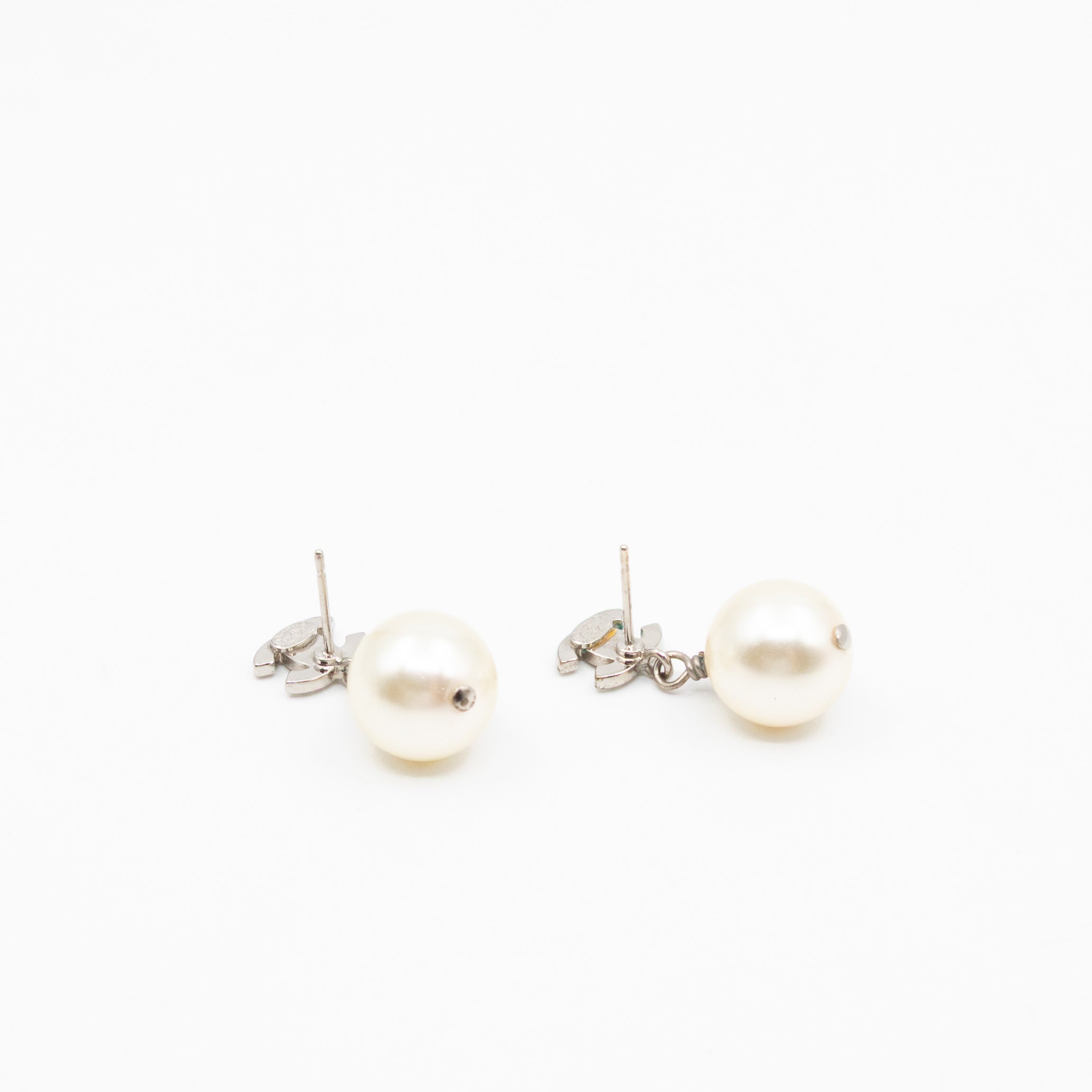 CC Crystal Pearl Drop Silver Earrings