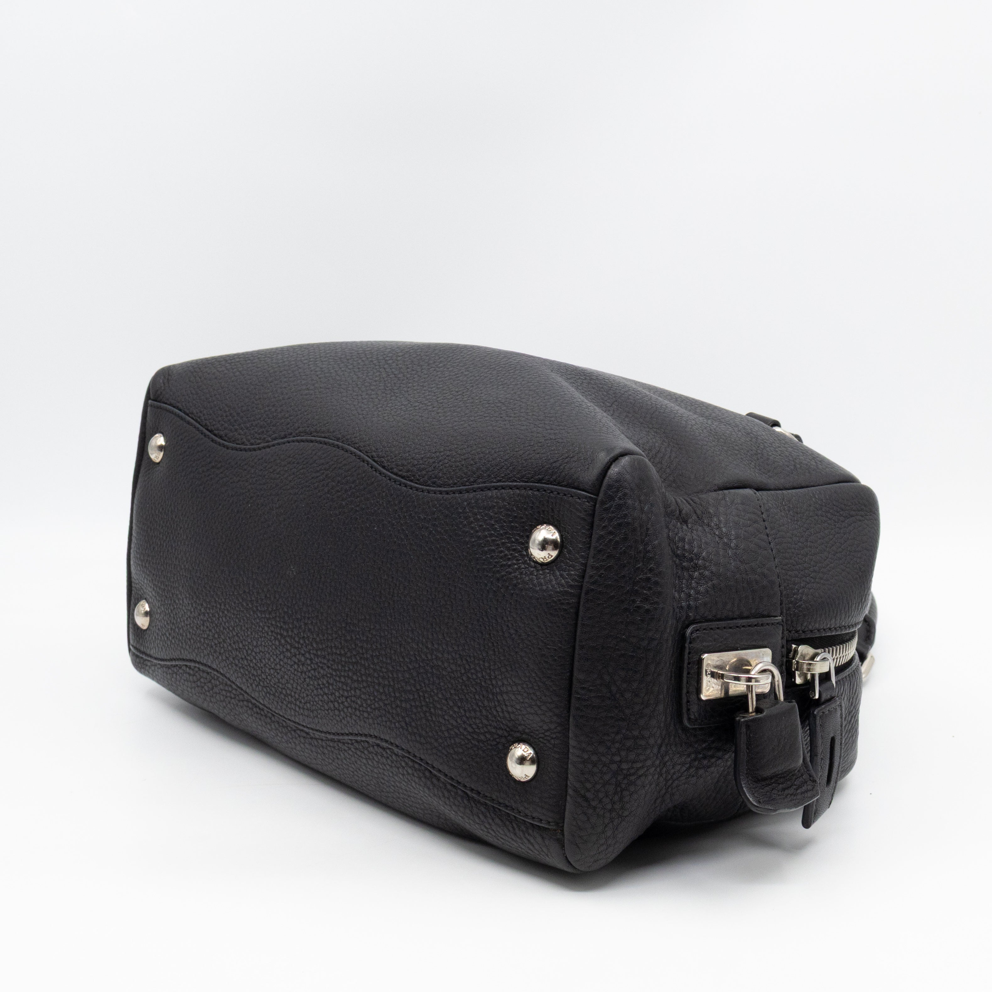Canapa Bauletto Bag Black Logo Embossed Leather