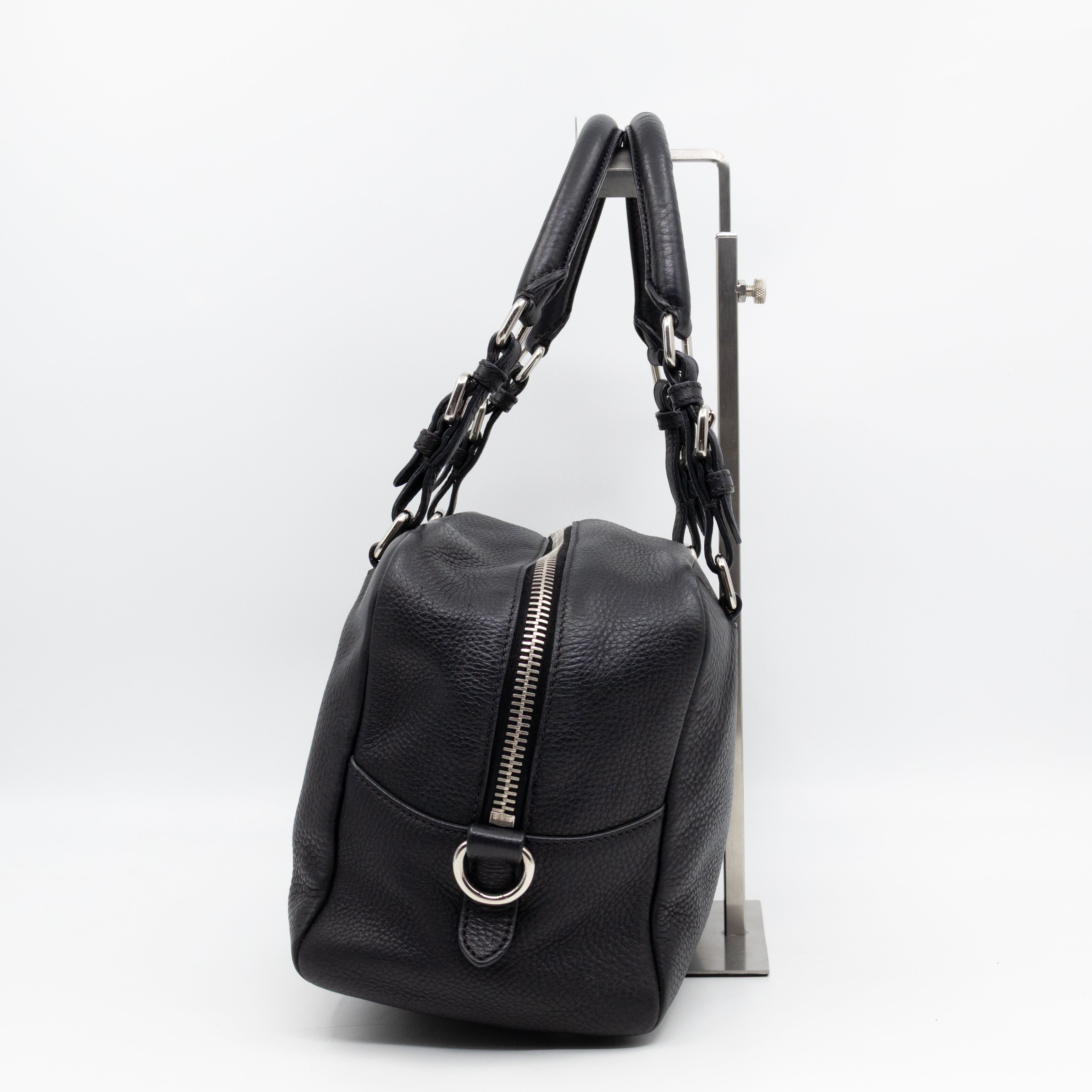 Canapa Bauletto Bag Black Logo Embossed Leather
