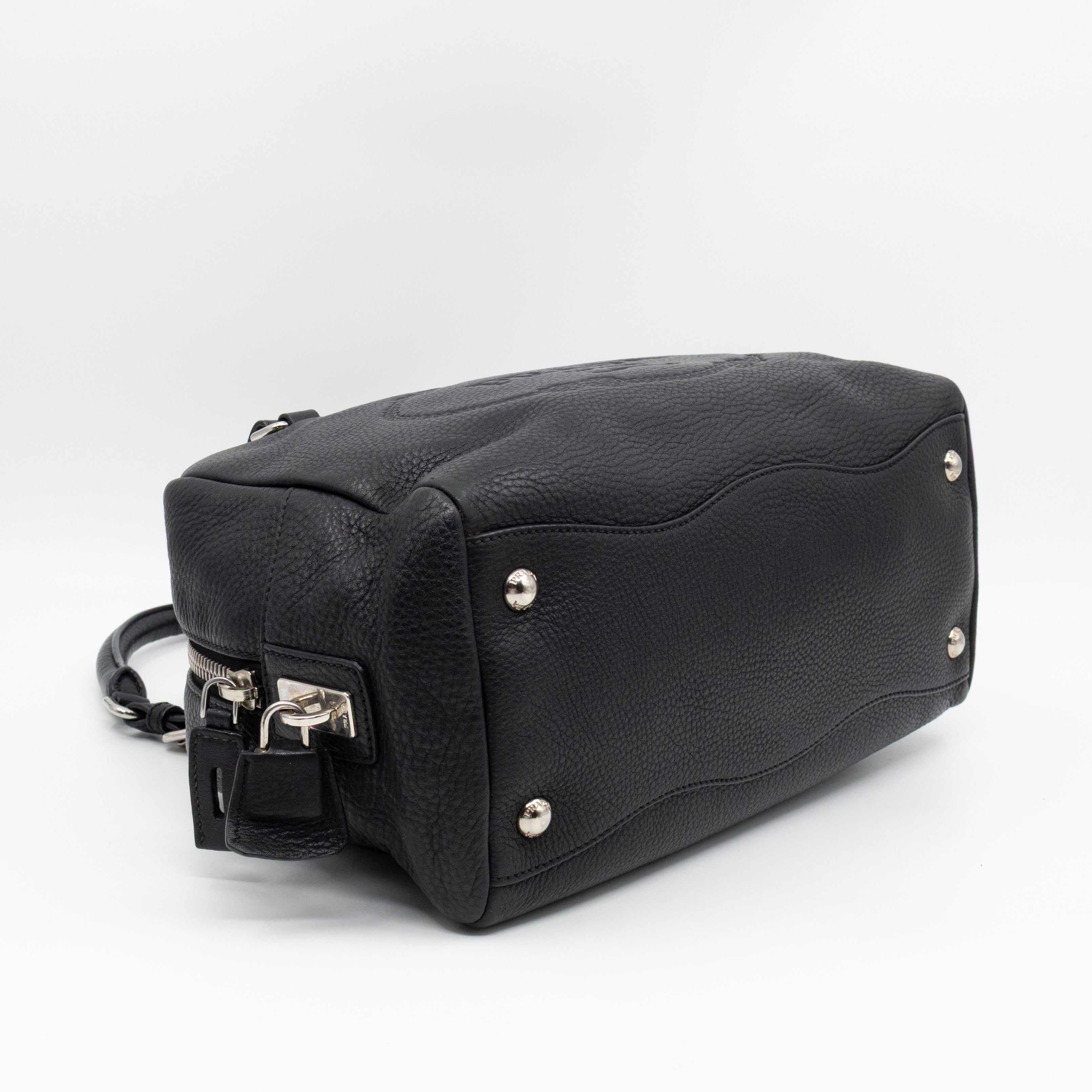 Canapa Bauletto Bag Black Logo Embossed Leather